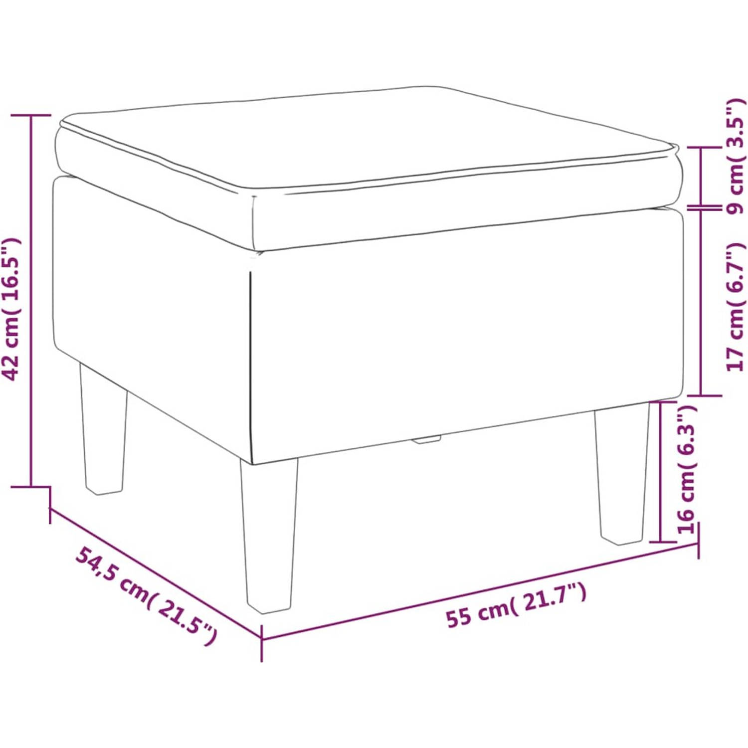 The Living Store Charmante Kruk - Fluweel - 55 x 54.5 x 42 cm - Wijnrood