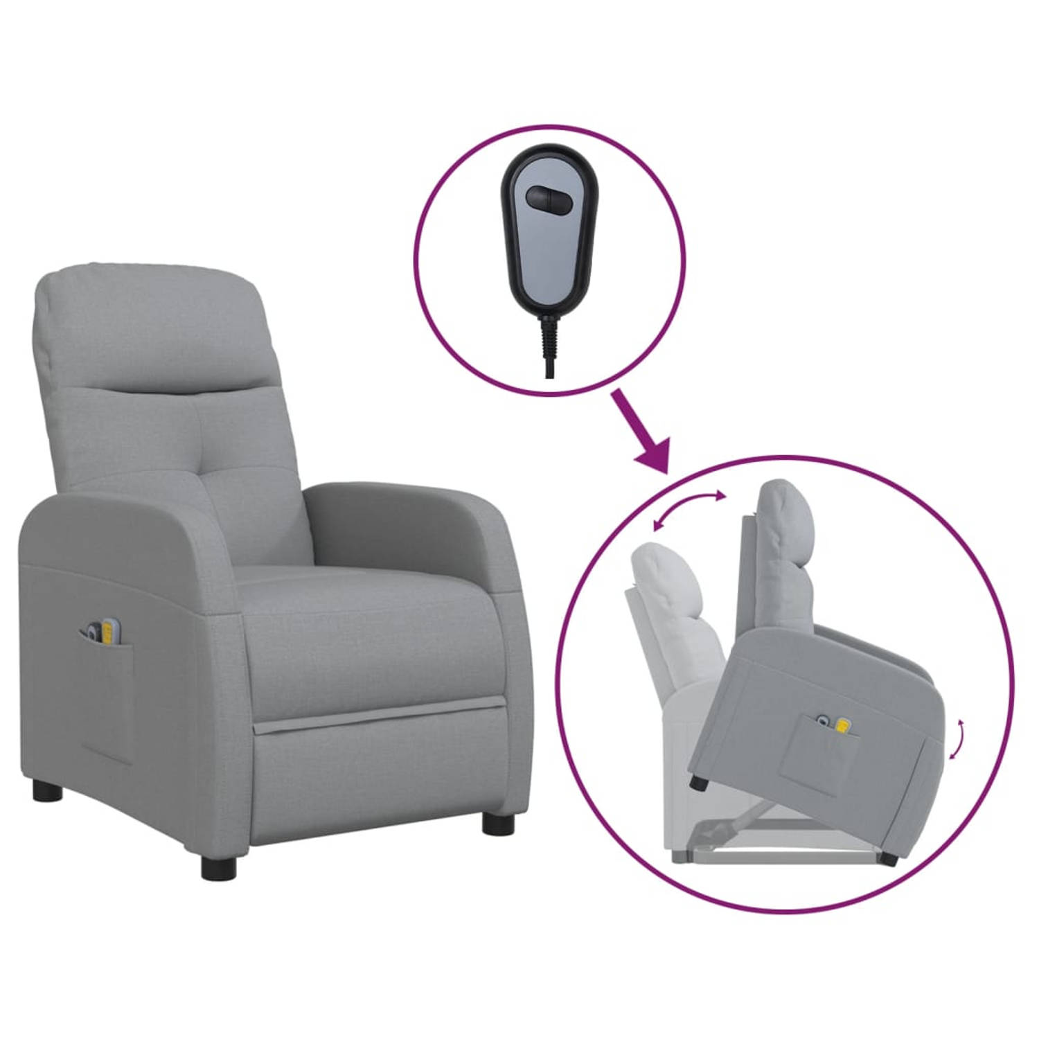 The Living Store Sta-op-massagestoel stof lichtgrijs - Fauteuil