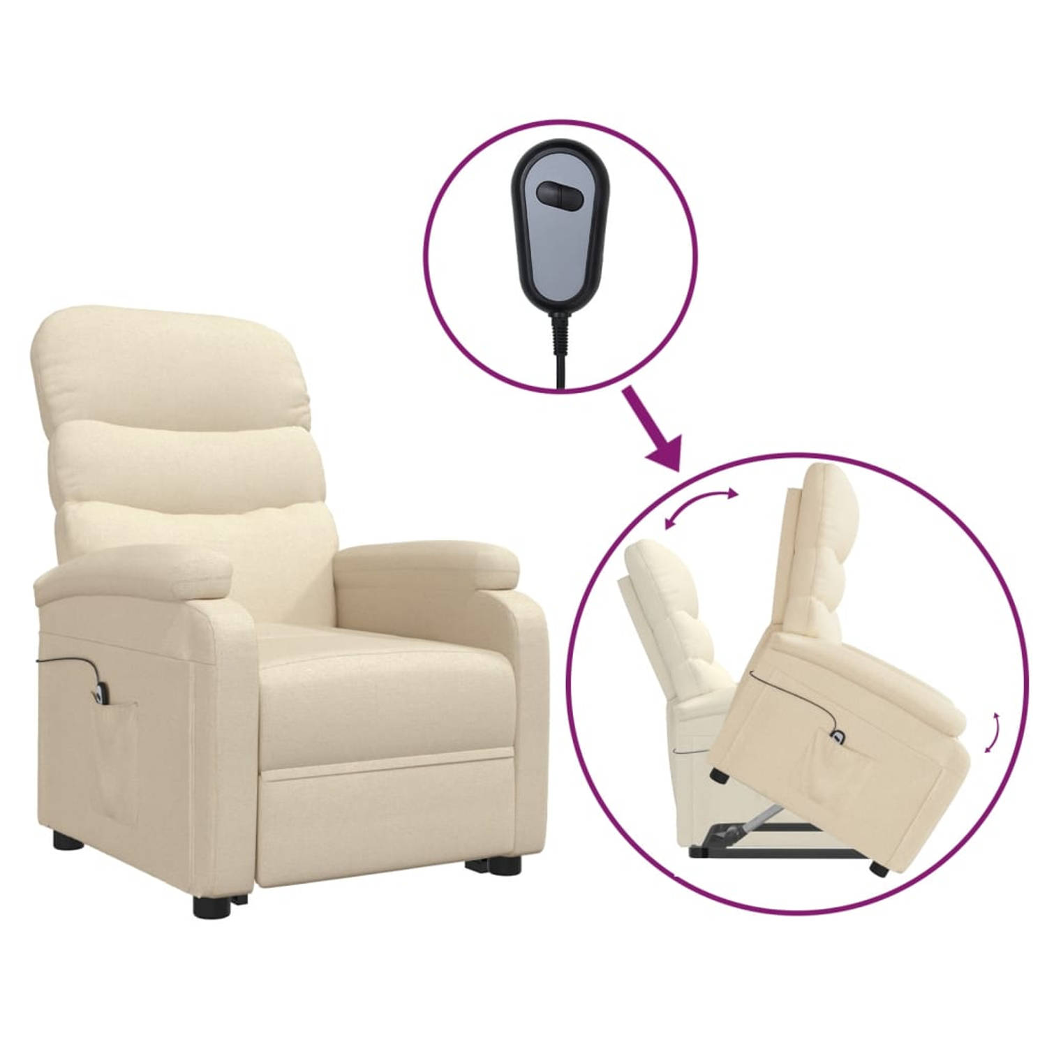 The Living Store Sta-op-stoel Comfort - Crème - 70 x 91 x 100.5 cm - Verstelbare rugleuning en voetensteun - Heffunctie