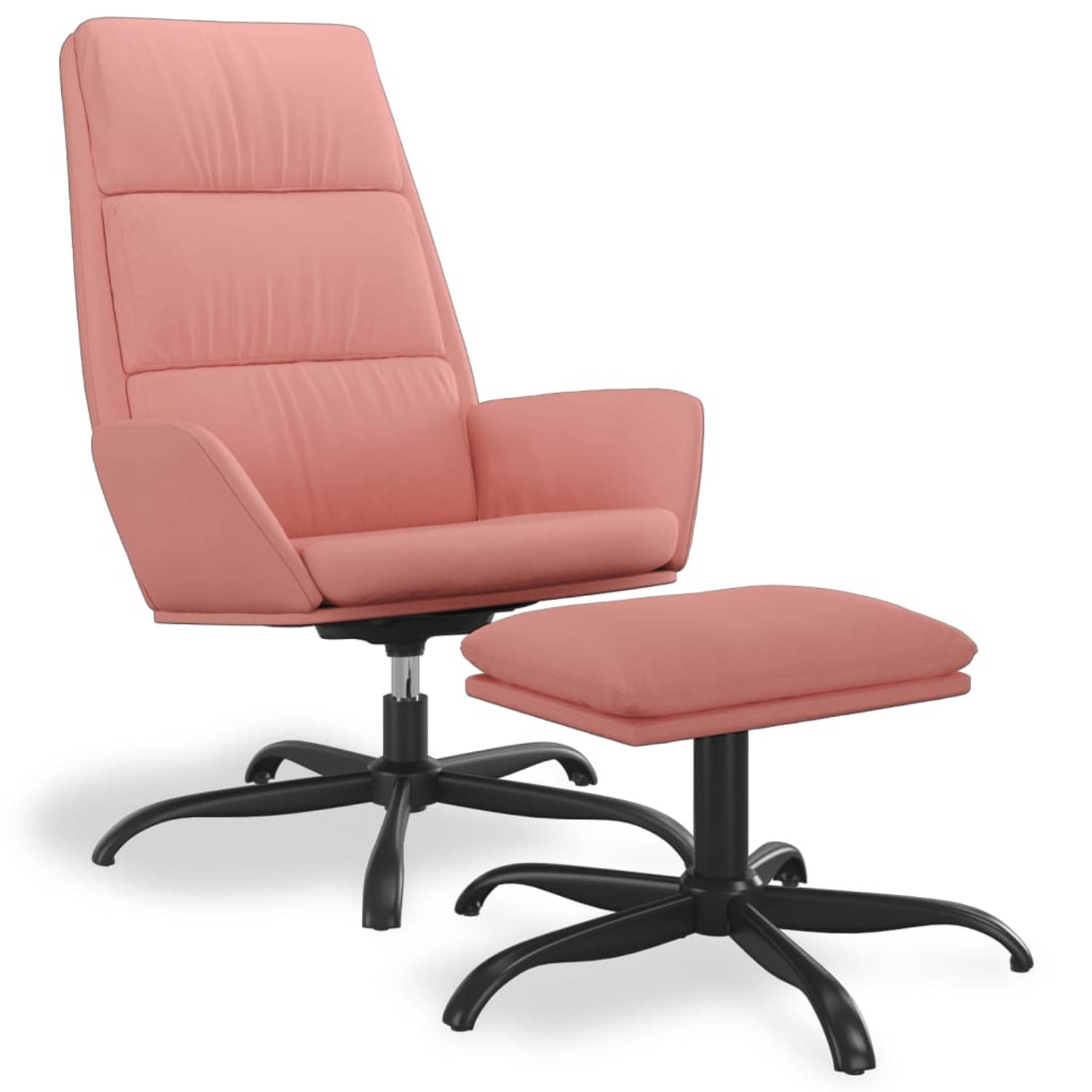 The Living Store Relaxstoel met voetenbank fluweel roze - Fauteuil