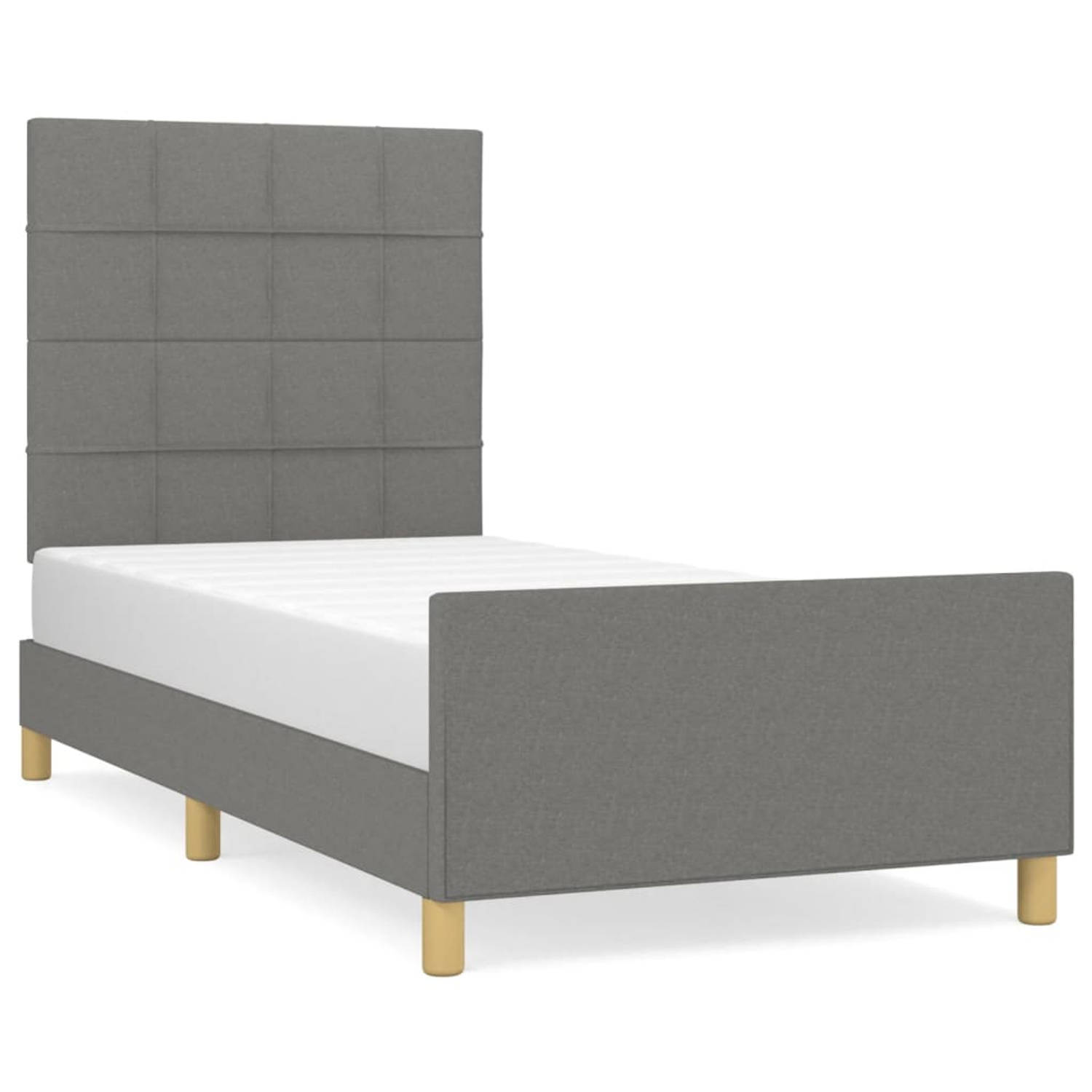 The Living Store Bedframe met hoofdbord stof donkergrijs 80x200 cm - Bed