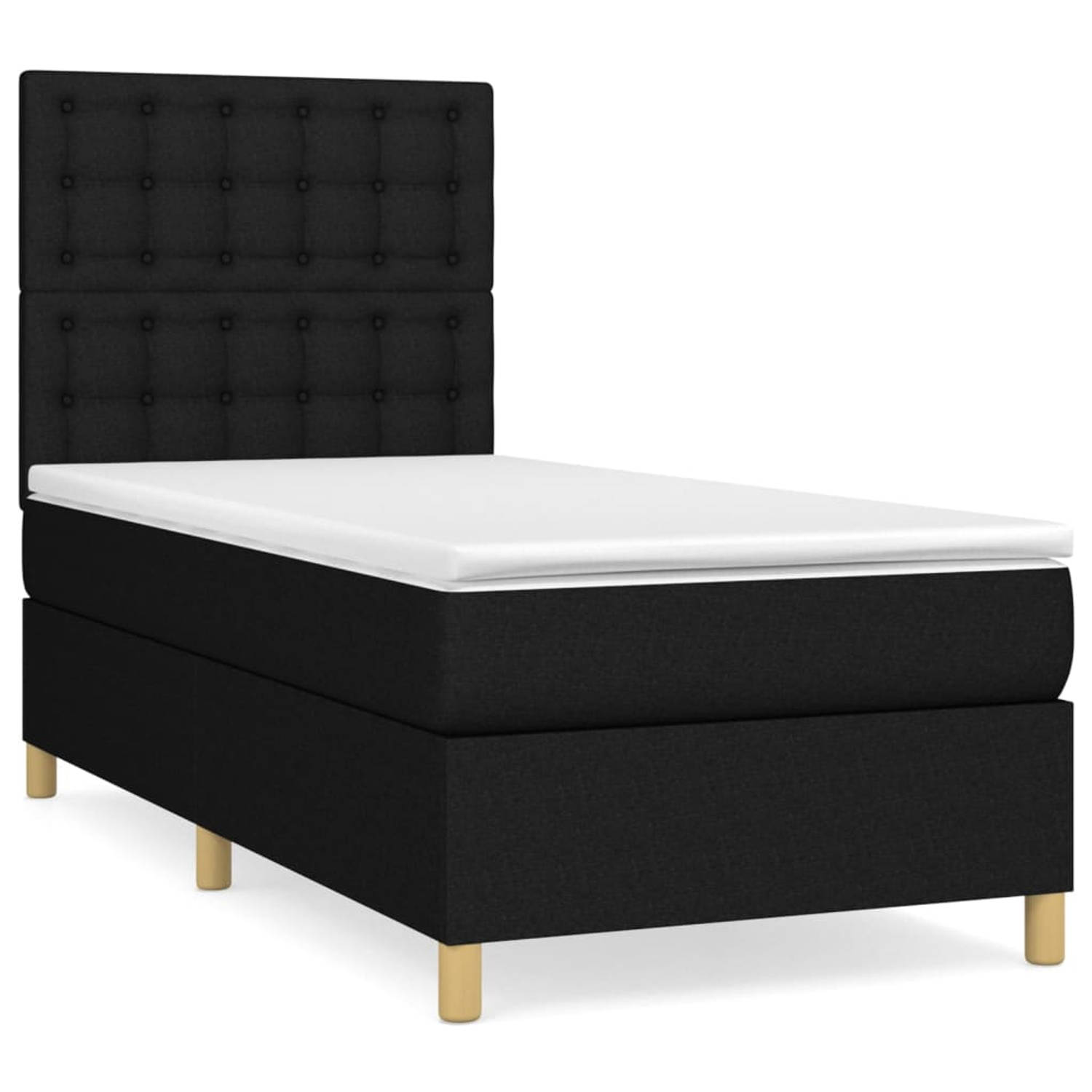 The Living Store Boxspring met matras stof zwart 90x190 cm - Bed
