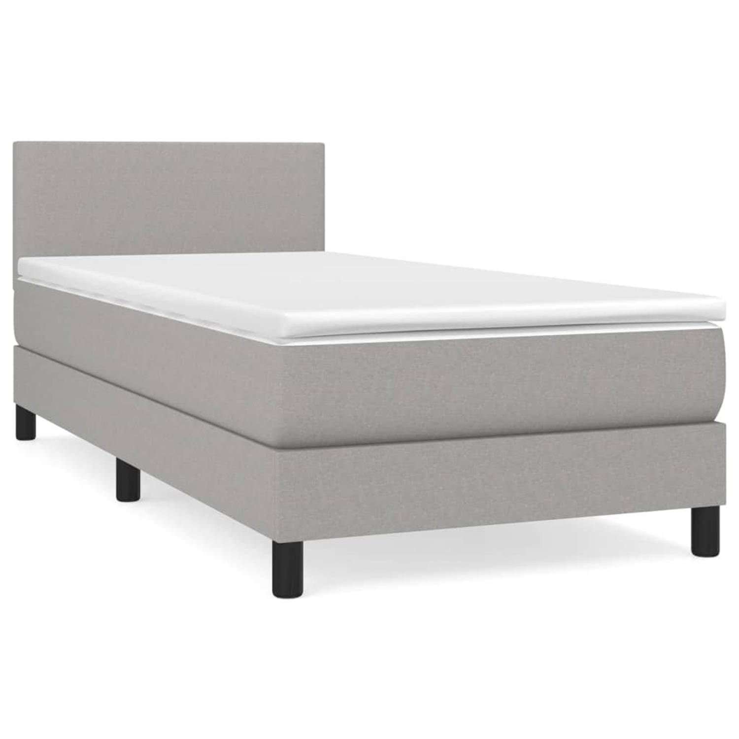 The Living Store Boxspringbed - Luxe - 193 x 90 x 78/88 cm - Pocketvering matras - Lichtgrijs - 100% polyester