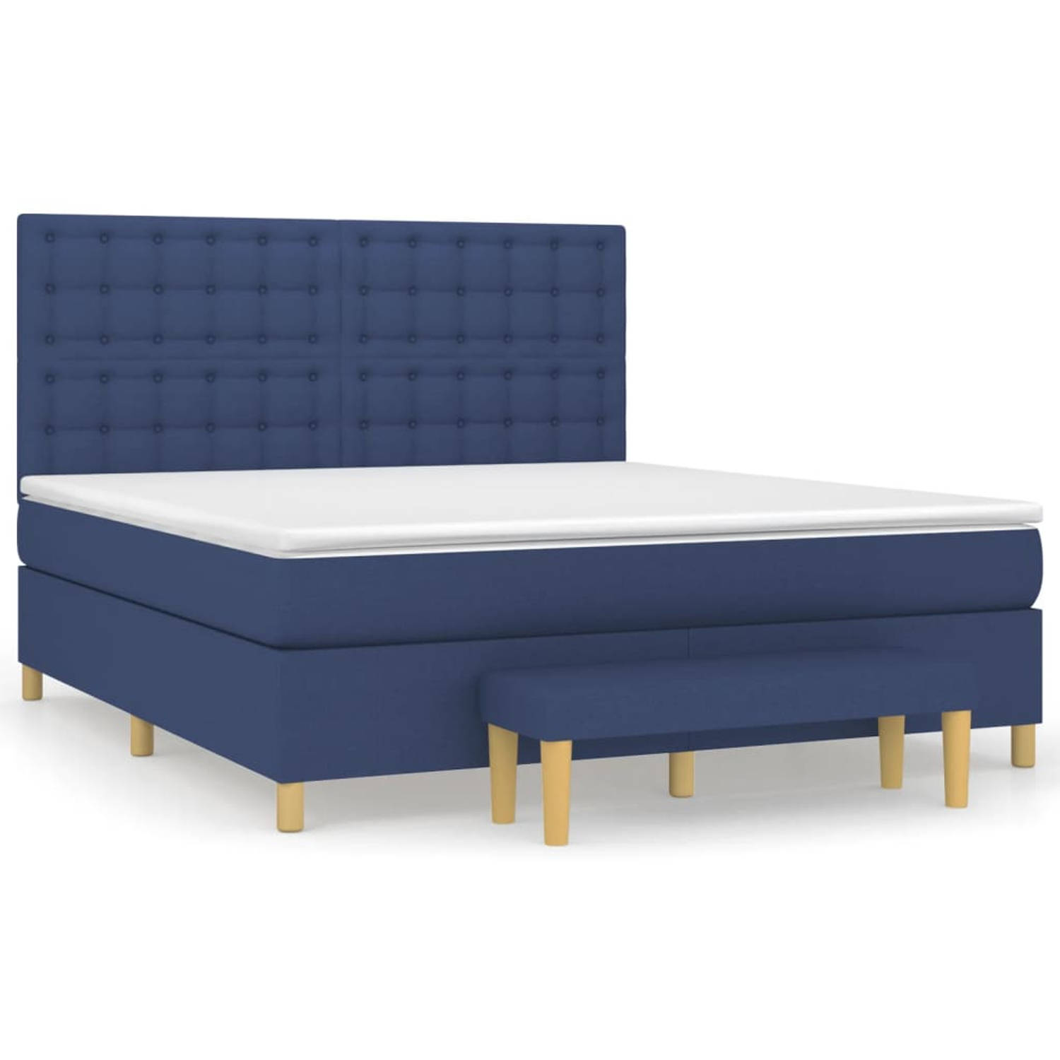 The Living Store Boxspring met matras stof blauw 180x200 cm - Bed