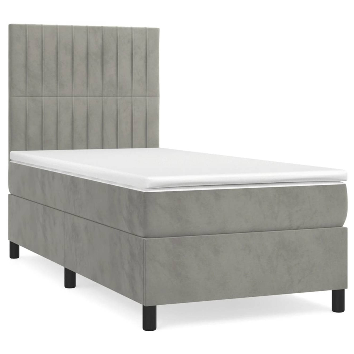 The Living Store Boxspringbed - Bed - 203x90x118/128 cm - Lichtgrijs fluweel