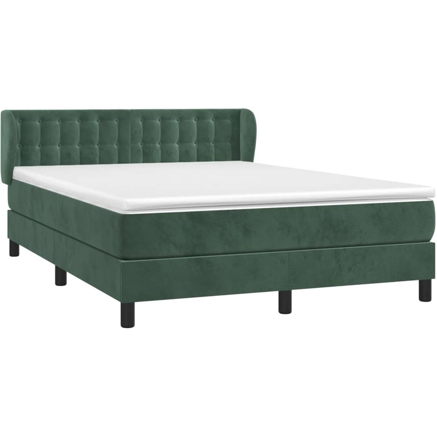 The Living Store Boxspringbed Luxe Donkergroen Fluweel 140x190x78/88cm - Pocketvering - Schuim