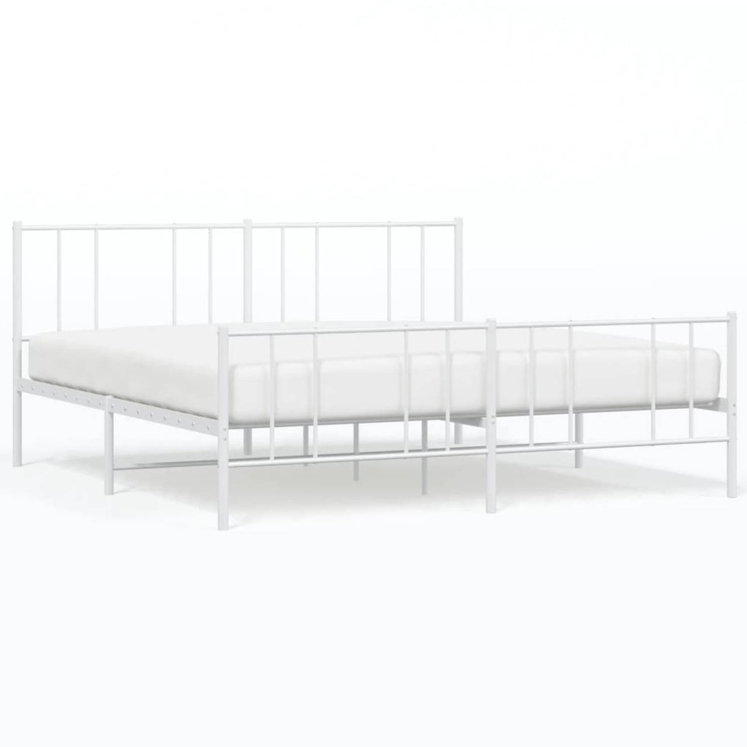 The Living Store Bedframe met hoofd- en voeteneinde metaal wit 180x200 cm - Bed