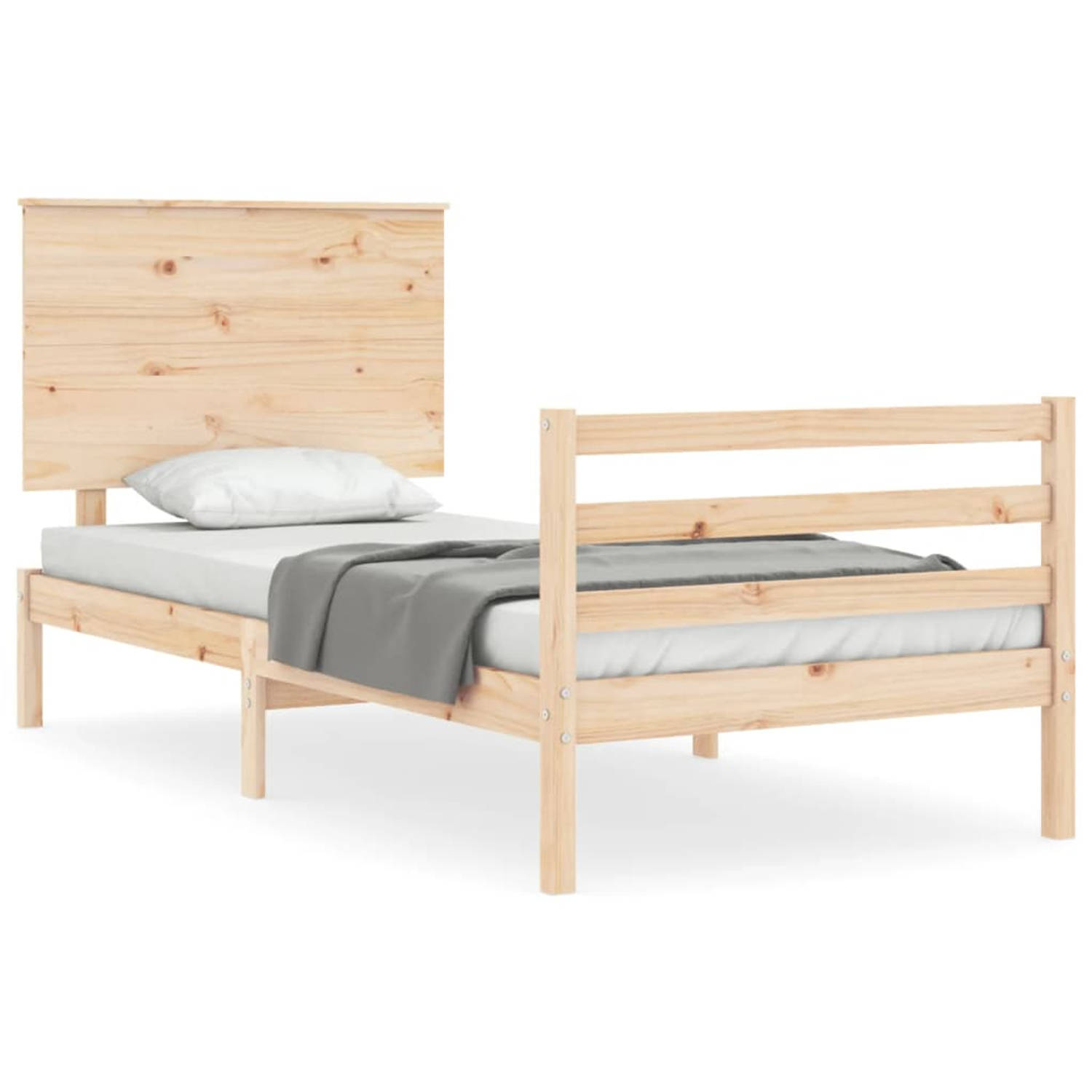 The Living Store Bedframe met hoofdbord massief hout 90x200 cm - Bedframe - Bedframes - Bed - Eenpersoonsbed - Slaapkamermeubel - Houten Bedframe - Houten Bed - Bedbodem - Massief