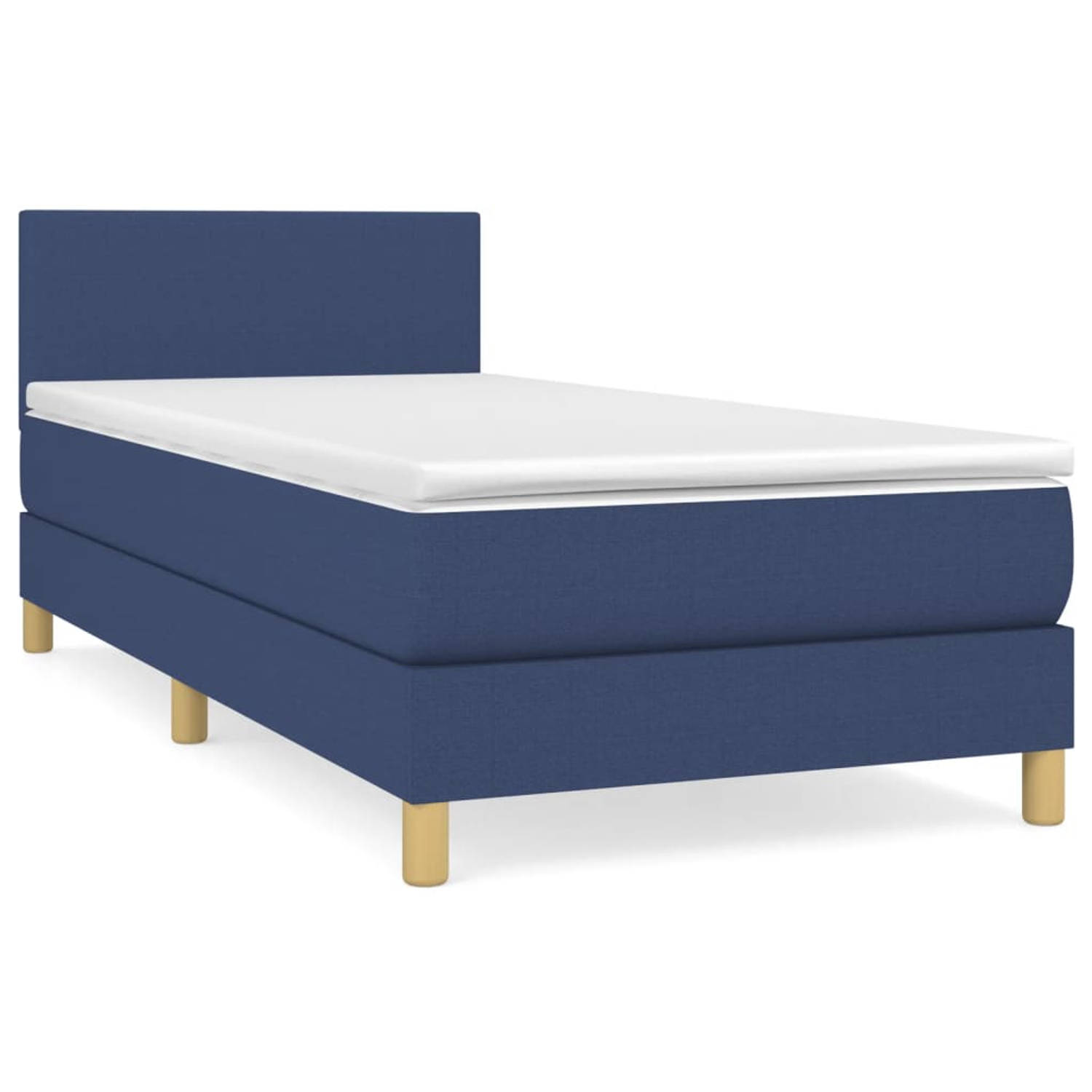 The Living Store Boxspringbed - Comfort - Bed - 203 x 90 x 78/88 cm - Blauw - Stof - Pocketvering