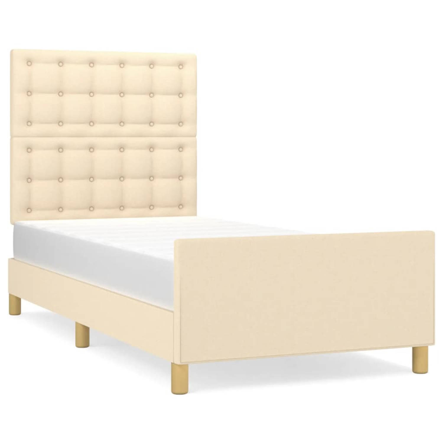 The Living Store Bedframe met hoofdeinde stof crèmekleurig 90x190 cm - Bedframe Met Hoofdeinde - Bedframes Met Hoofdeindes - Bed - Slaapmeubel - Ledikant - Bedbodem - Tweepersoonsb