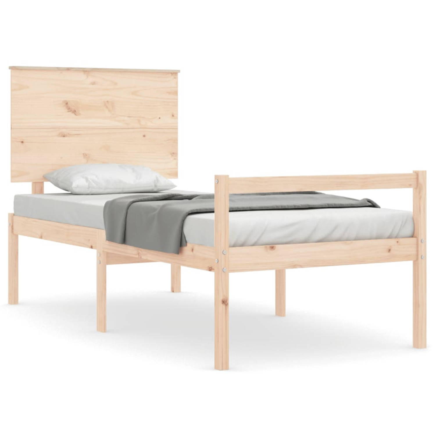 The Living Store Bedframe met hoofdbord massief hout 90x200 cm - Bedframe - Bedframes - Bed - Eenpersoonsbed - Slaapkamermeubel - Houten Bedframe - Houten Bed - Bedbodem - Massief