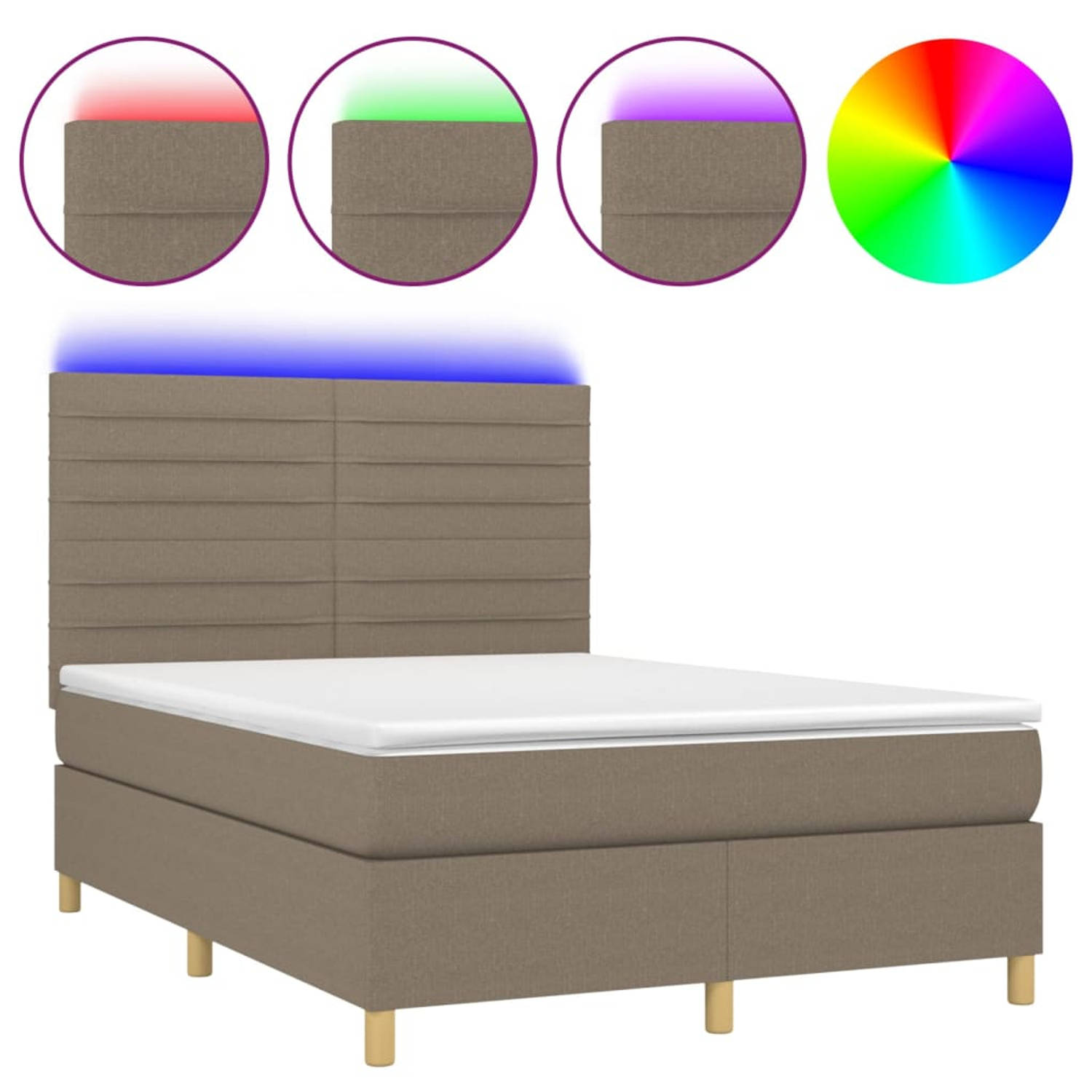 The Living Store Boxspring Bed - LED - Pocketvering - 140x190x20 cm - Taupe