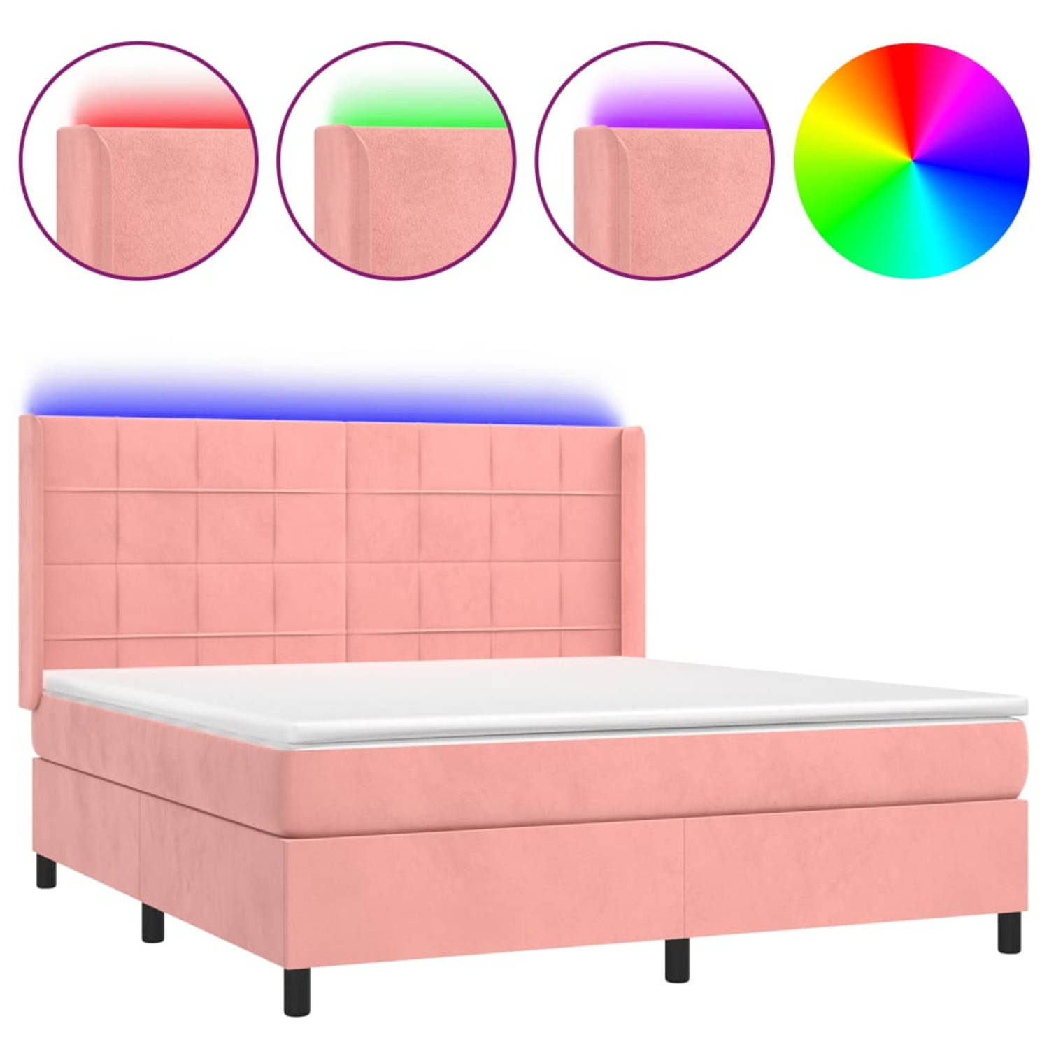 The Living Store Boxspring Bed - Velvet - LED - Pocketvering Matras - Bedmatras en Topmatras included