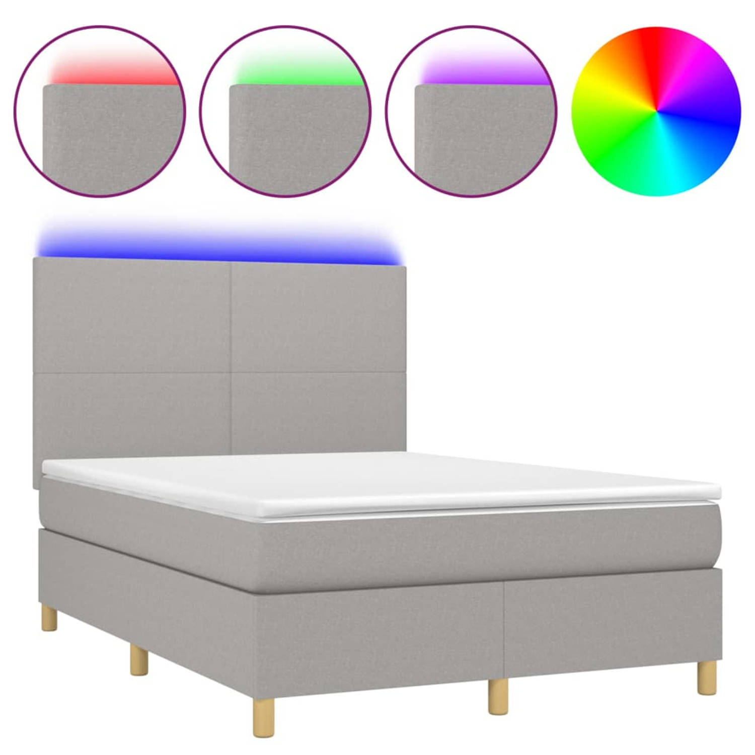 The Living Store Boxspring Bed Premium - 140x200 cm - met LED en Pocketvering Matras