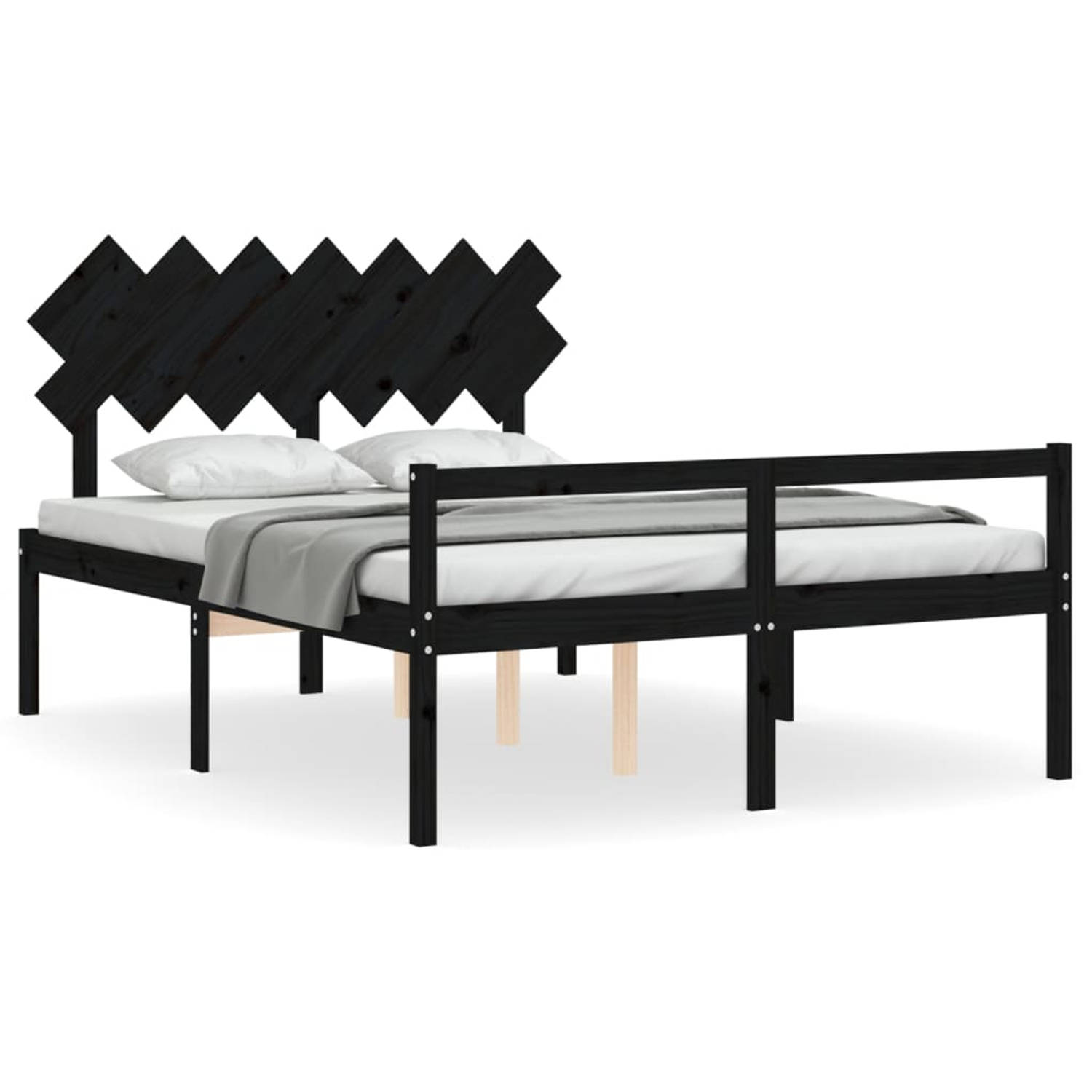 The Living Store Bedframe met hoofdbord massief hout zwart 140x190 cm - Bedframe - Bedframes - Bed - Tweepersoonsbed - Slaapkamermeubel - Houten Bedframe - Houten Bed - Bedbodem -