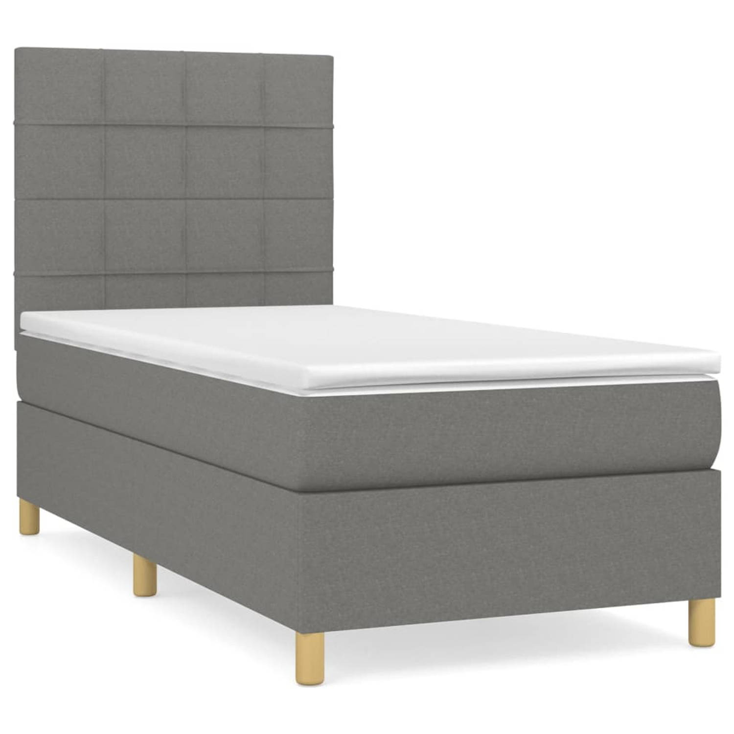 The Living Store Boxspring met matras stof donkergrijs 90x200 cm - Bed