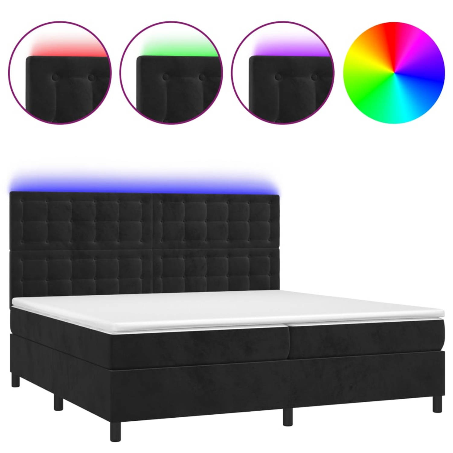 The Living Store Boxspring Bed - Zwart Fluweel - Pocketvering Matras - Inclusief LED