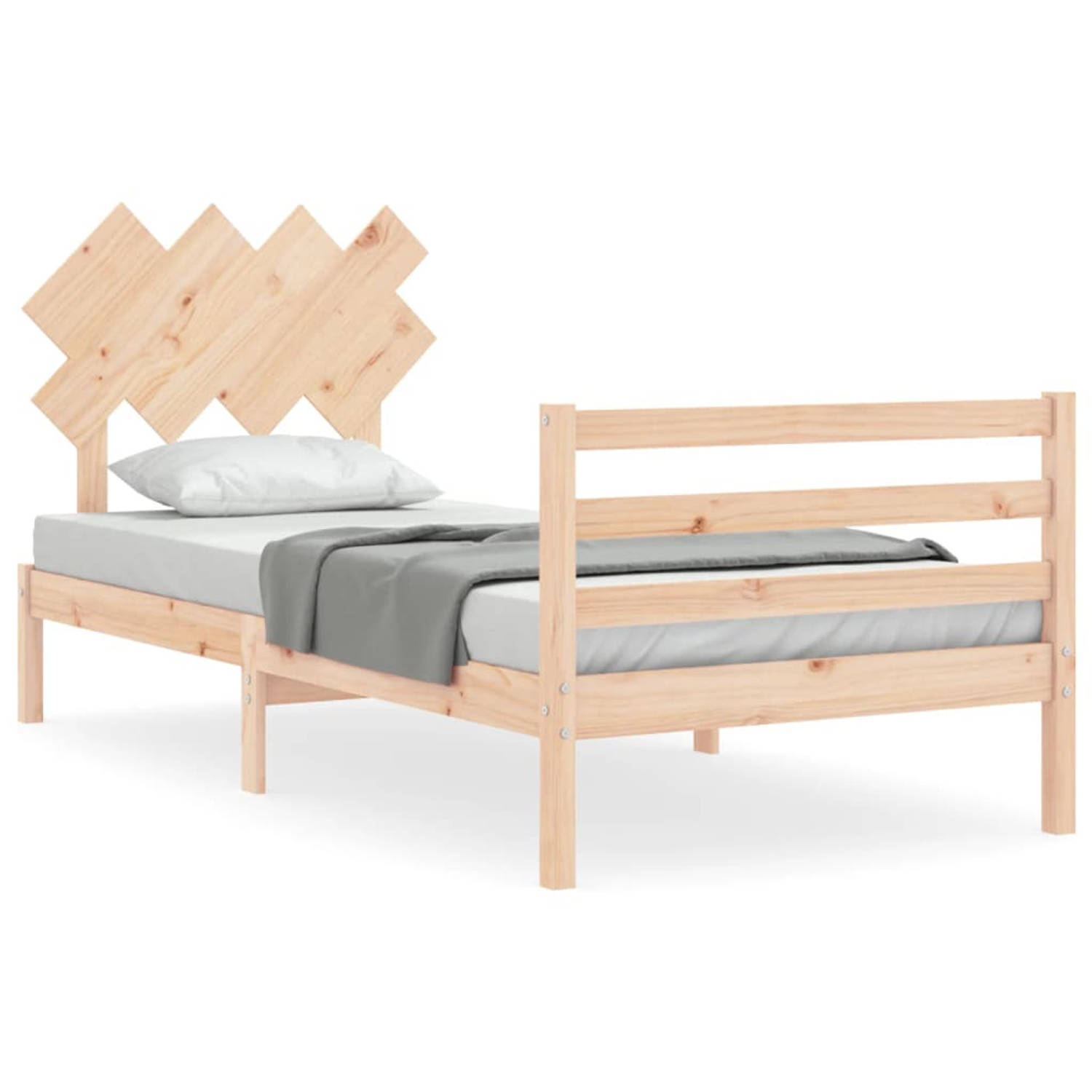 The Living Store Bedframe met hoofdbord massief hout 90x200 cm - Bedframe - Bedframes - Bed - Eenpersoonsbed - Slaapkamermeubel - Houten Bedframe - Houten Bed - Bedbodem - Massief