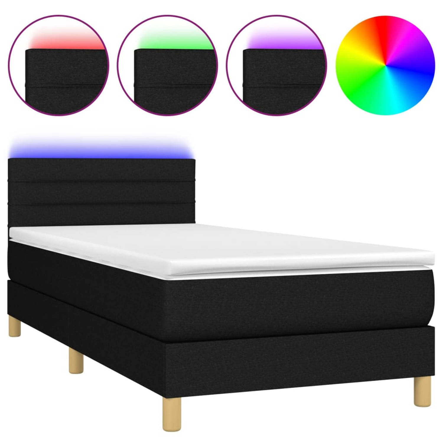 The Living Store Boxspring met matras en LED stof zwart 80x200 cm - Boxspring - Boxsprings - Bed - Slaapmeubel - Boxspringbed - Boxspring Bed - Tweepersoonsbed - Bed Met Matras - B