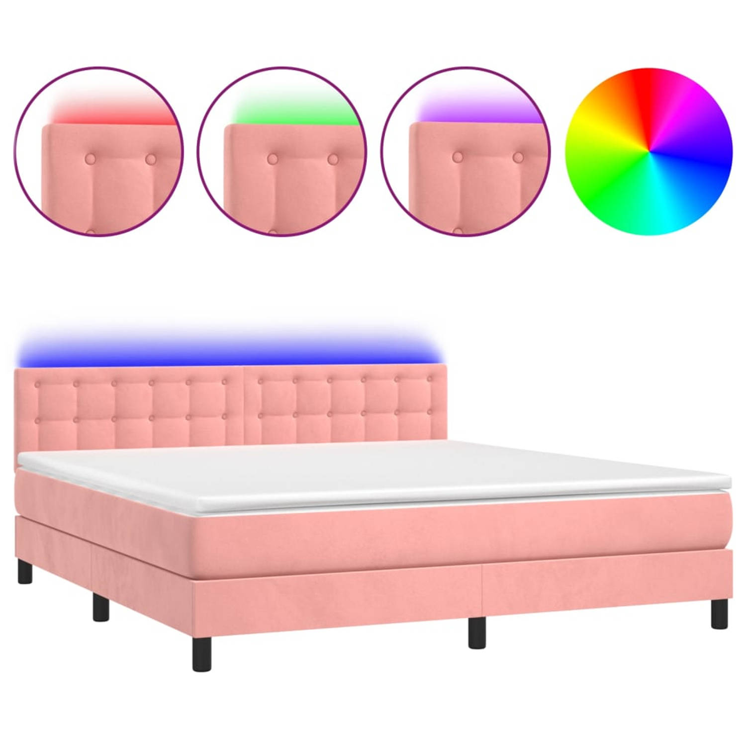 The Living Store Bed Luxe Roze Fluweel 180x200 - LED - Pocketvering