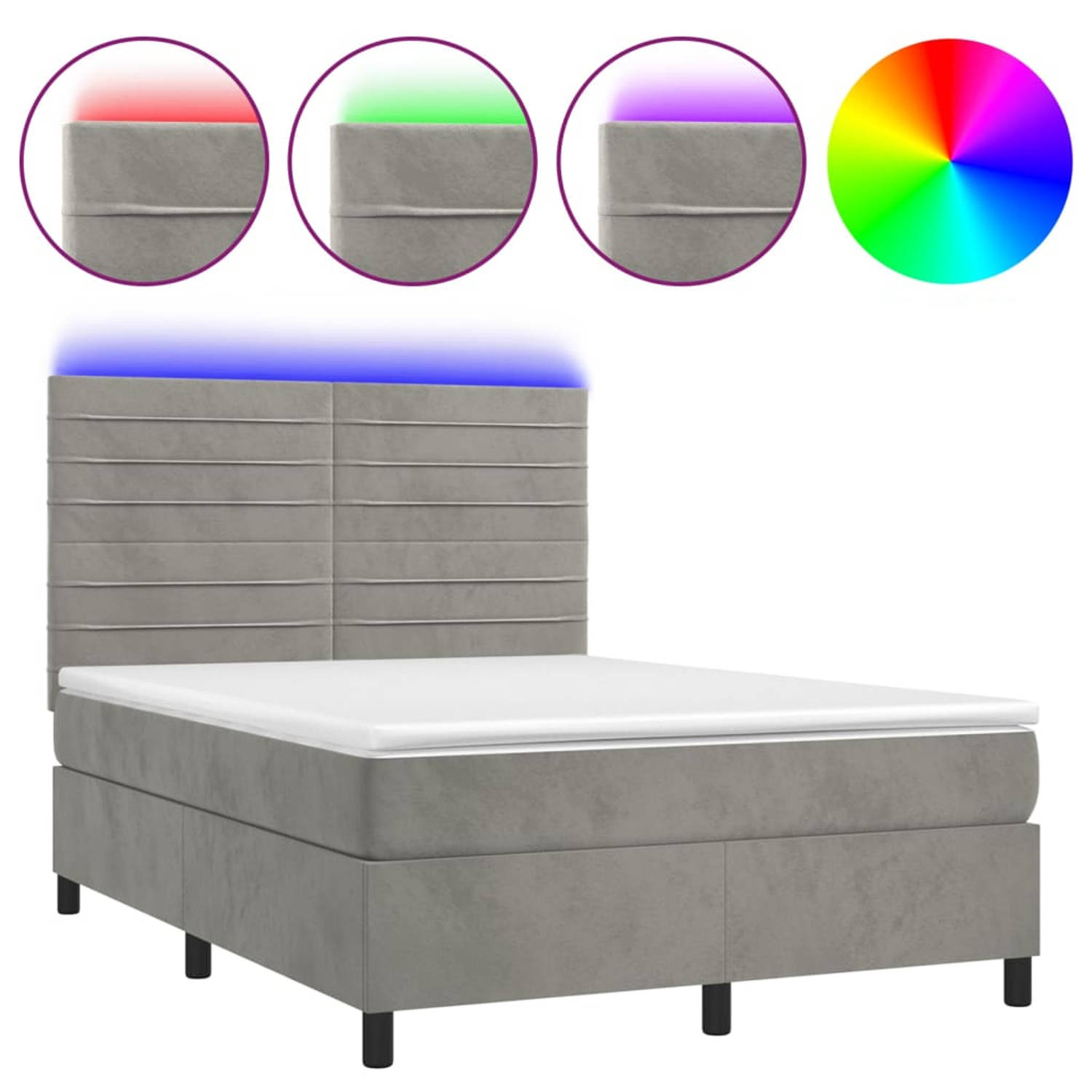 The Living Store Bed LED - Lichtgrijs Fluweel - Pocketvering matras