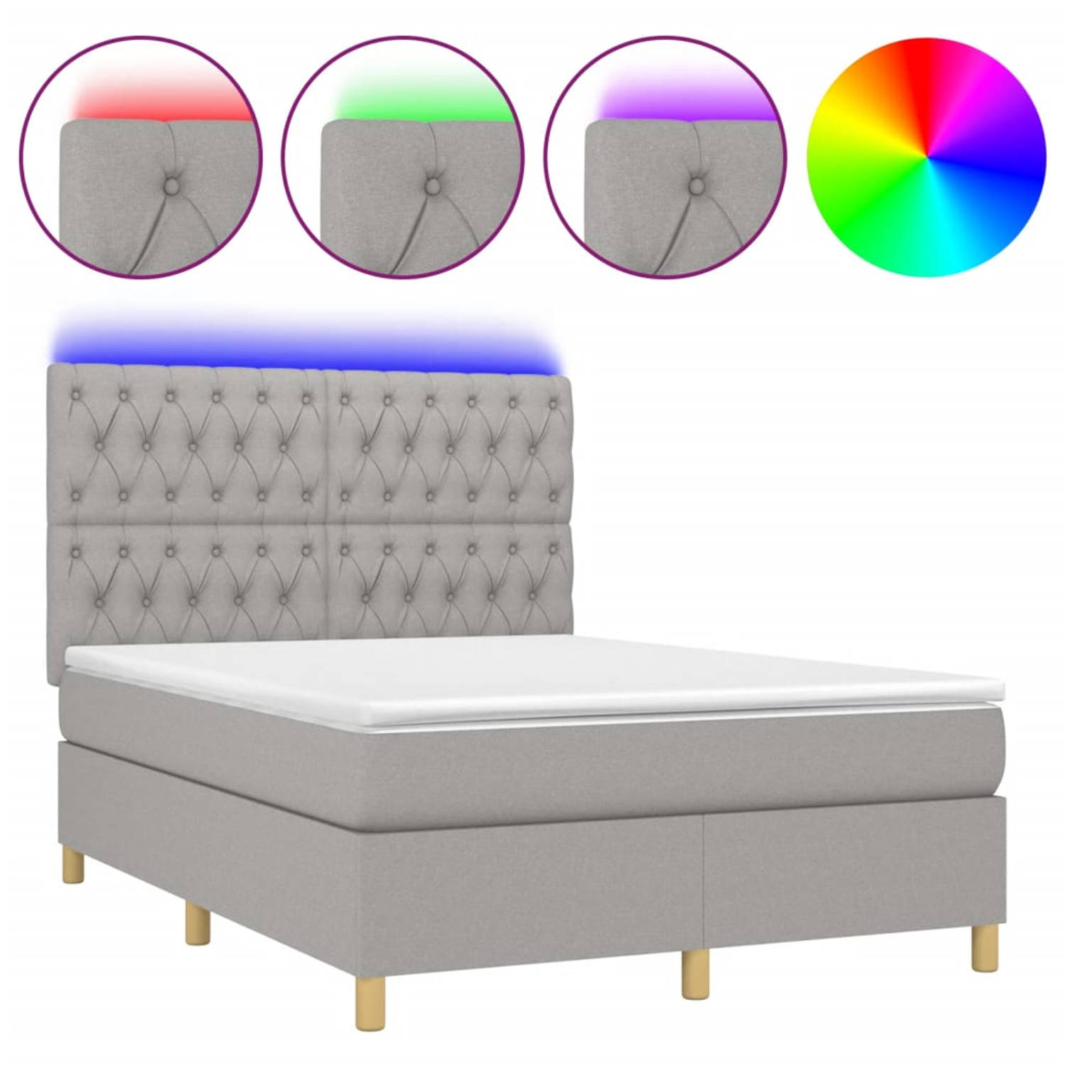 The Living Store Boxspring met matras en LED stof lichtgrijs 140x190 cm - Boxspring - Boxsprings - Bed - Slaapmeubel - Boxspringbed - Boxspring Bed - Tweepersoonsbed - Bed Met Matr