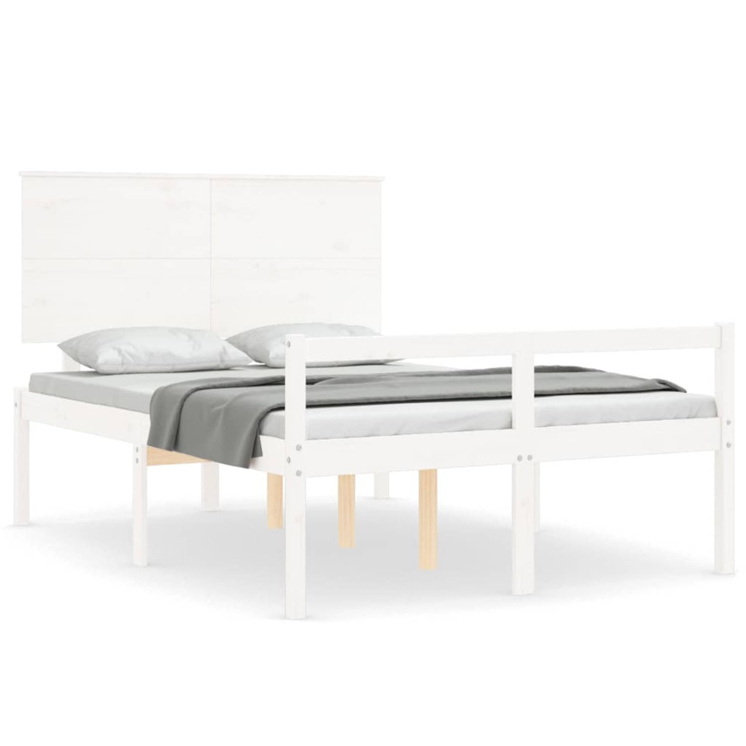 The Living Store Bedframe met hoofdbord massief hout wit 140x190 cm - Bedframe - Bedframes - Bed - Tweepersoonsbed - Slaapkamermeubel - Houten Bedframe - Houten Bed - Bedbodem - Ma