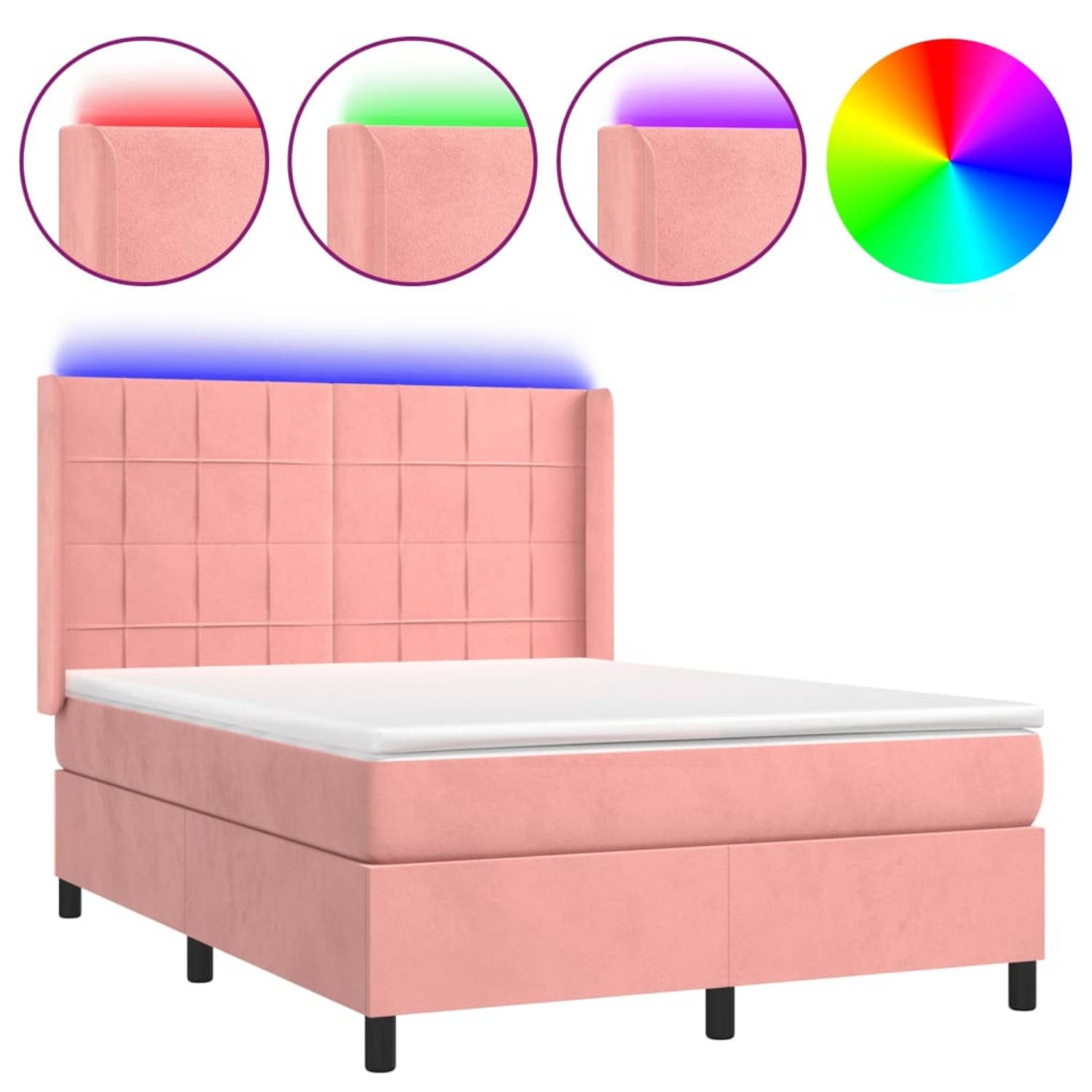 The Living Store Boxspring Bed - Roze Fluweel - 193 x 147 x 118/128 cm - Pocketvering