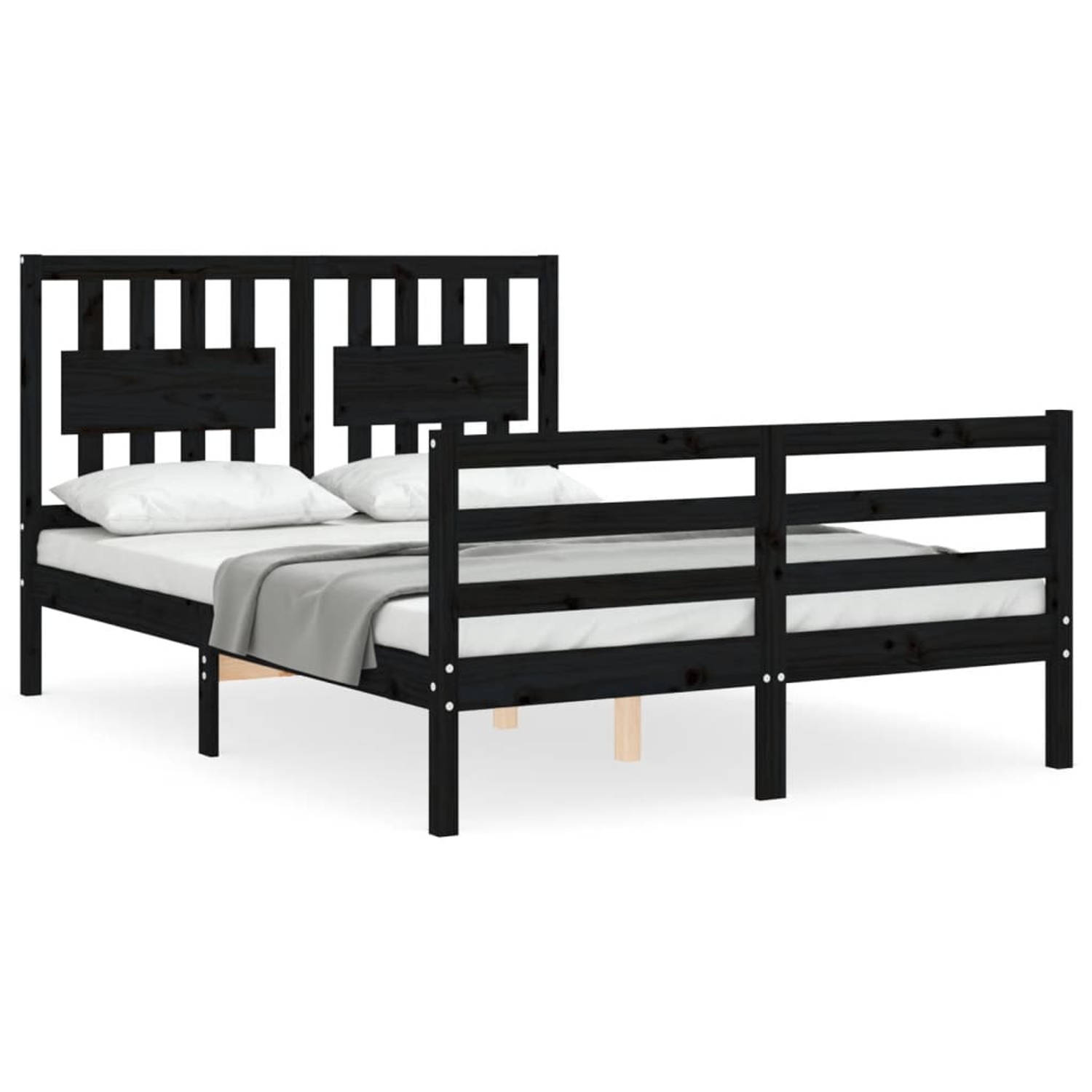 The Living Store Bedframe met hoofdbord massief hout zwart 140x190 cm - Bedframe - Bedframes - Bed - Tweepersoonsbed - Slaapkamermeubel - Houten Bedframe - Houten Bed - Bedbodem -