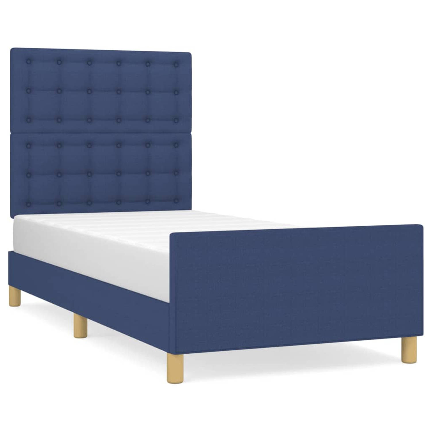 The Living Store Bedframe met hoofdeinde stof blauw 90x200 cm - Bedframe Met Hoofdeinde - Bedframes Met Hoofdeindes - Bed - Slaapmeubel - Ledikant - Bedbodem - Tweepersoonsbed - Be