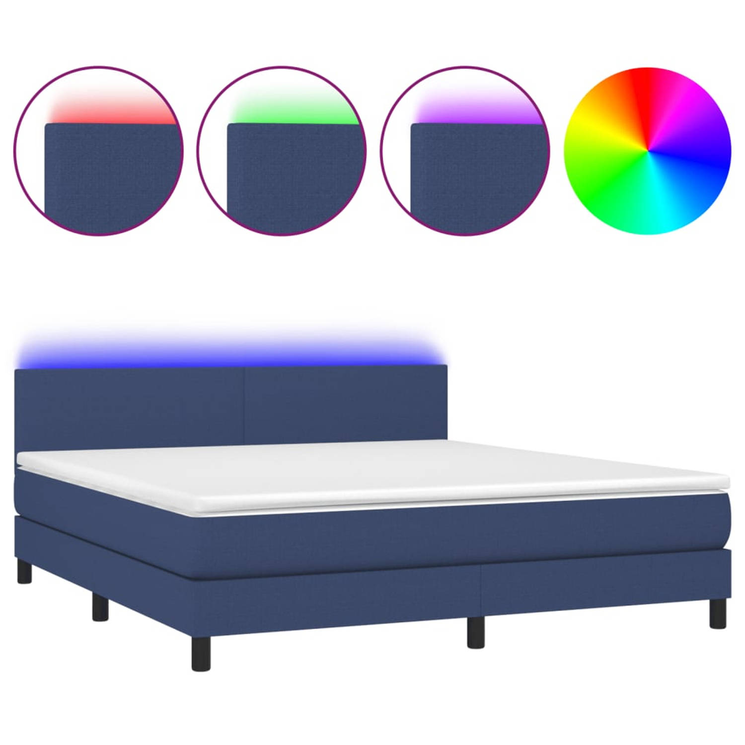 The Living Store Boxspring met matras en LED stof blauw 180x200 cm - Bed