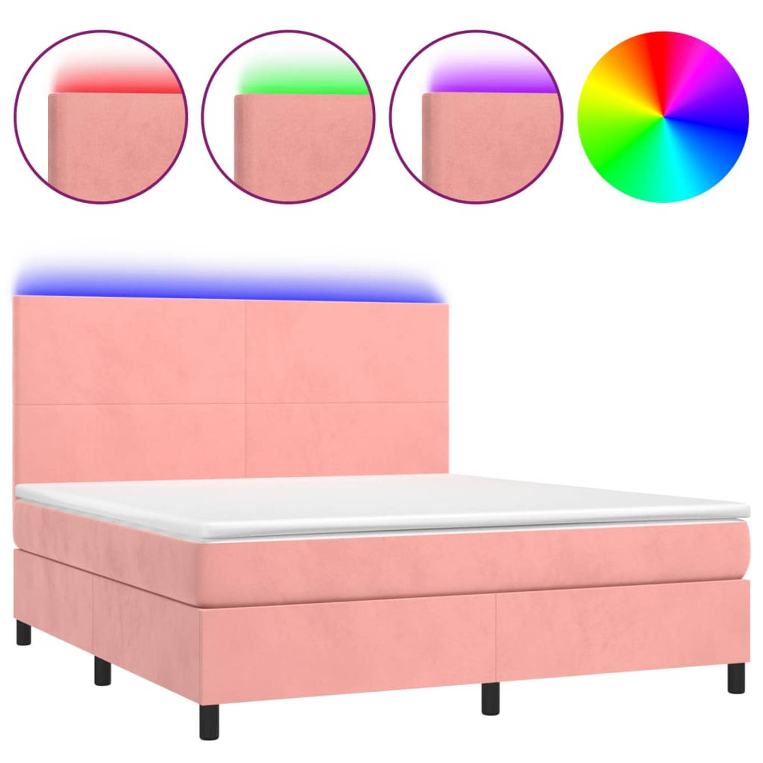 The Living Store Boxspring met matras en LED fluweel roze 180x200 cm - Bed