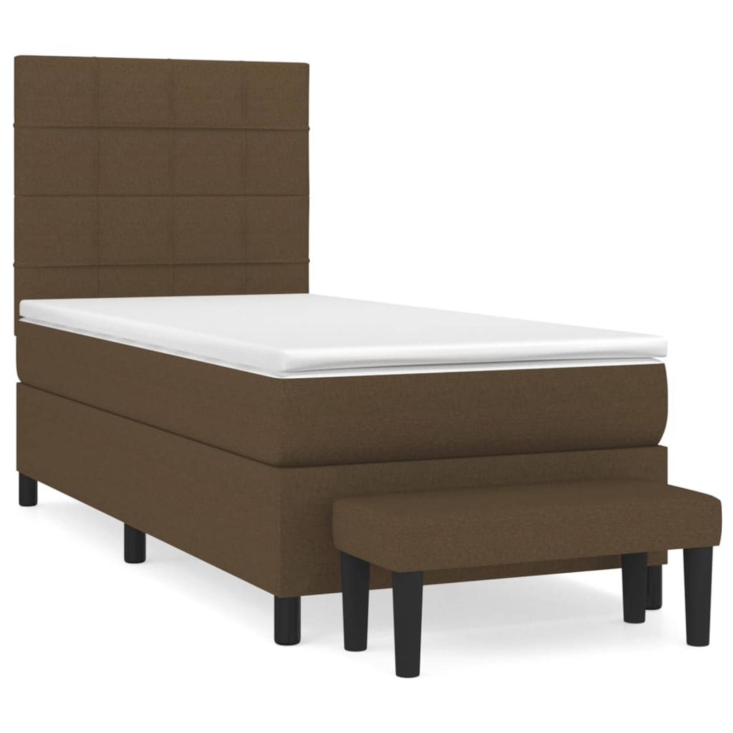The Living Store Boxspring met matras stof donkerbruin 90x200 cm - Bed