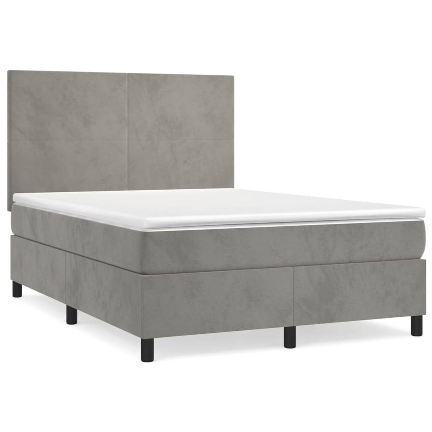 The Living Store Boxspring met matras fluweel lichtgrijs 140x190 cm - Bed