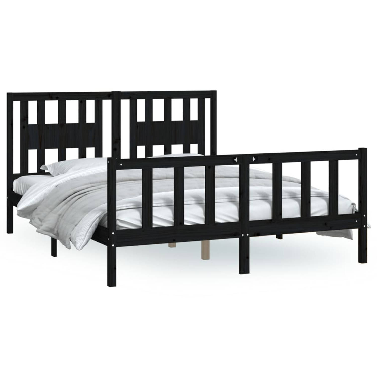 The Living Store Bedframe en hoofdbord grenenhout zwart 150x200 cm 5FT King Size - Bed