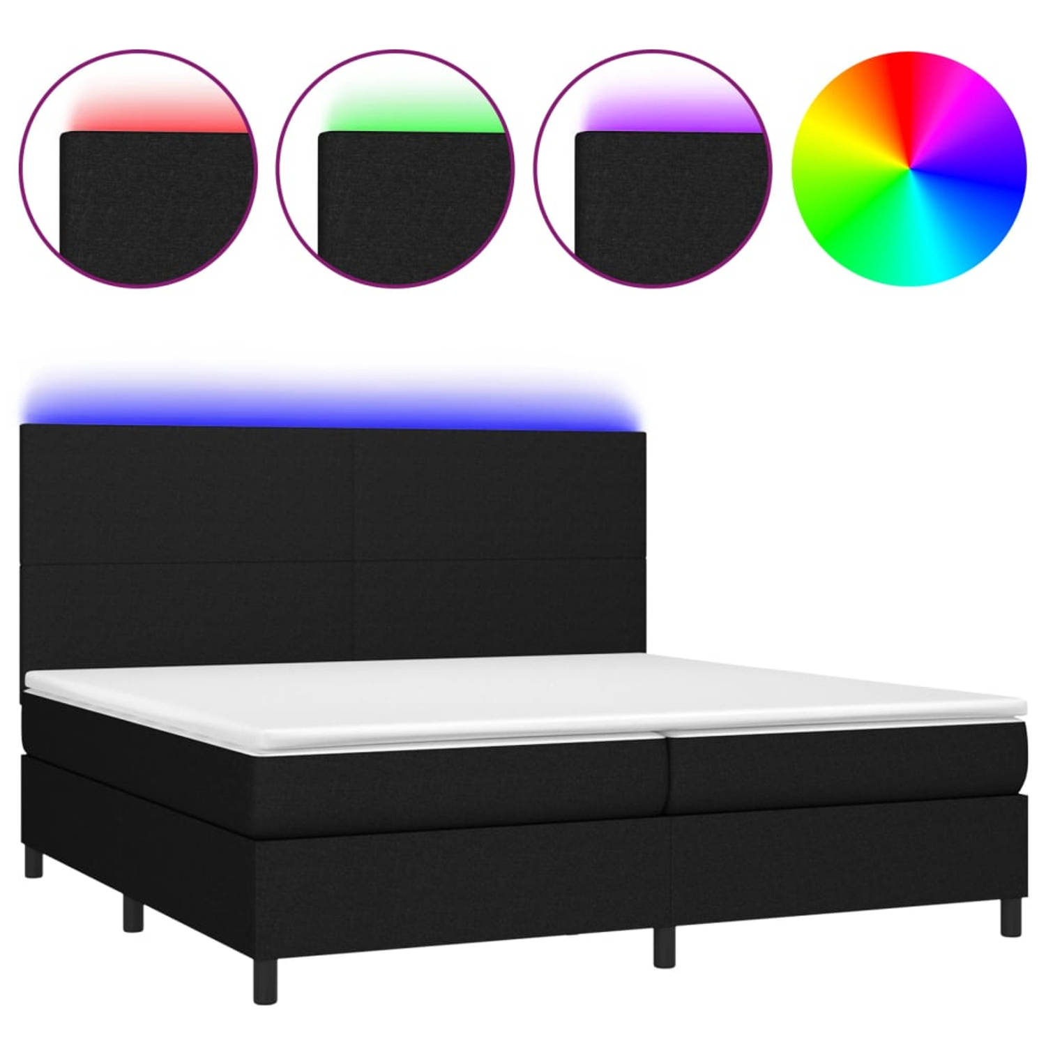 The Living Store Boxspring Bed met LED - 203x200x118/128 cm - Zwart