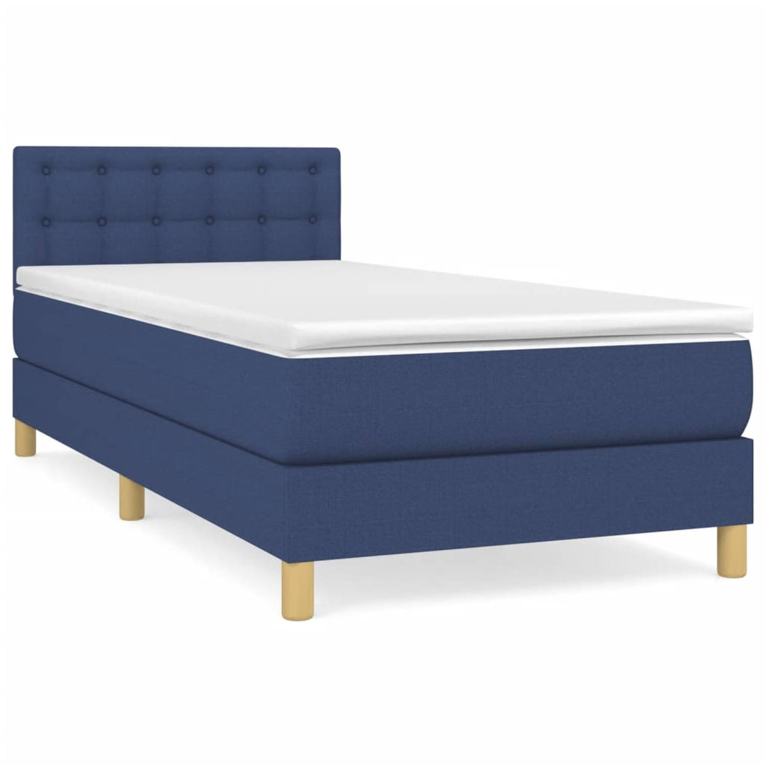 The Living Store Boxspringbed - Comfort - Bed - 193 x 90 x 78/88 cm - Kleur blauw - Middelharde ondersteuning