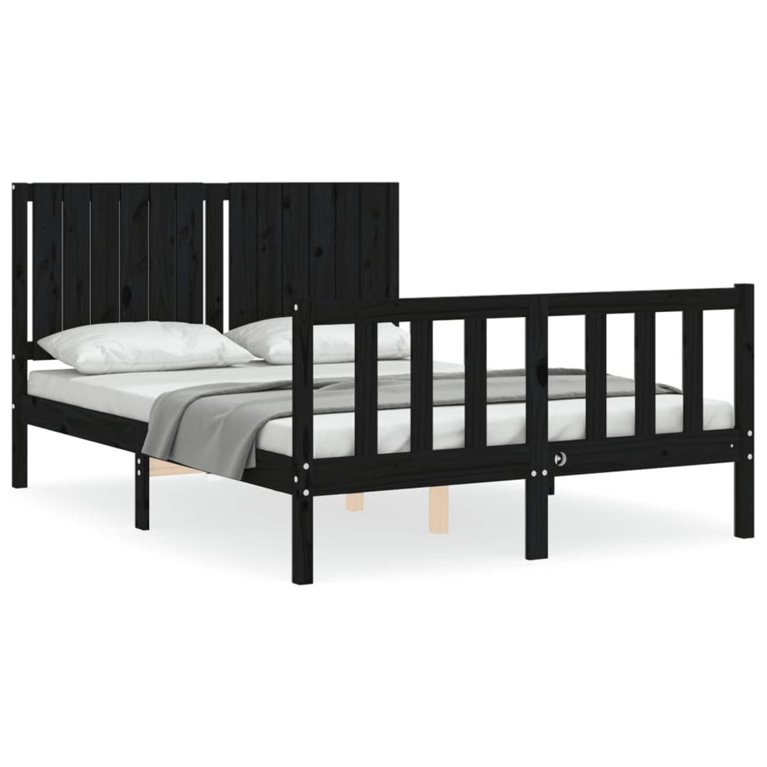 The Living Store Bedframe met hoofdbord massief hout zwart 140x190 cm - Bedframe - Bedframes - Bed - Tweepersoonsbed - Slaapkamermeubel - Houten Bedframe - Houten Bed - Bedbodem -