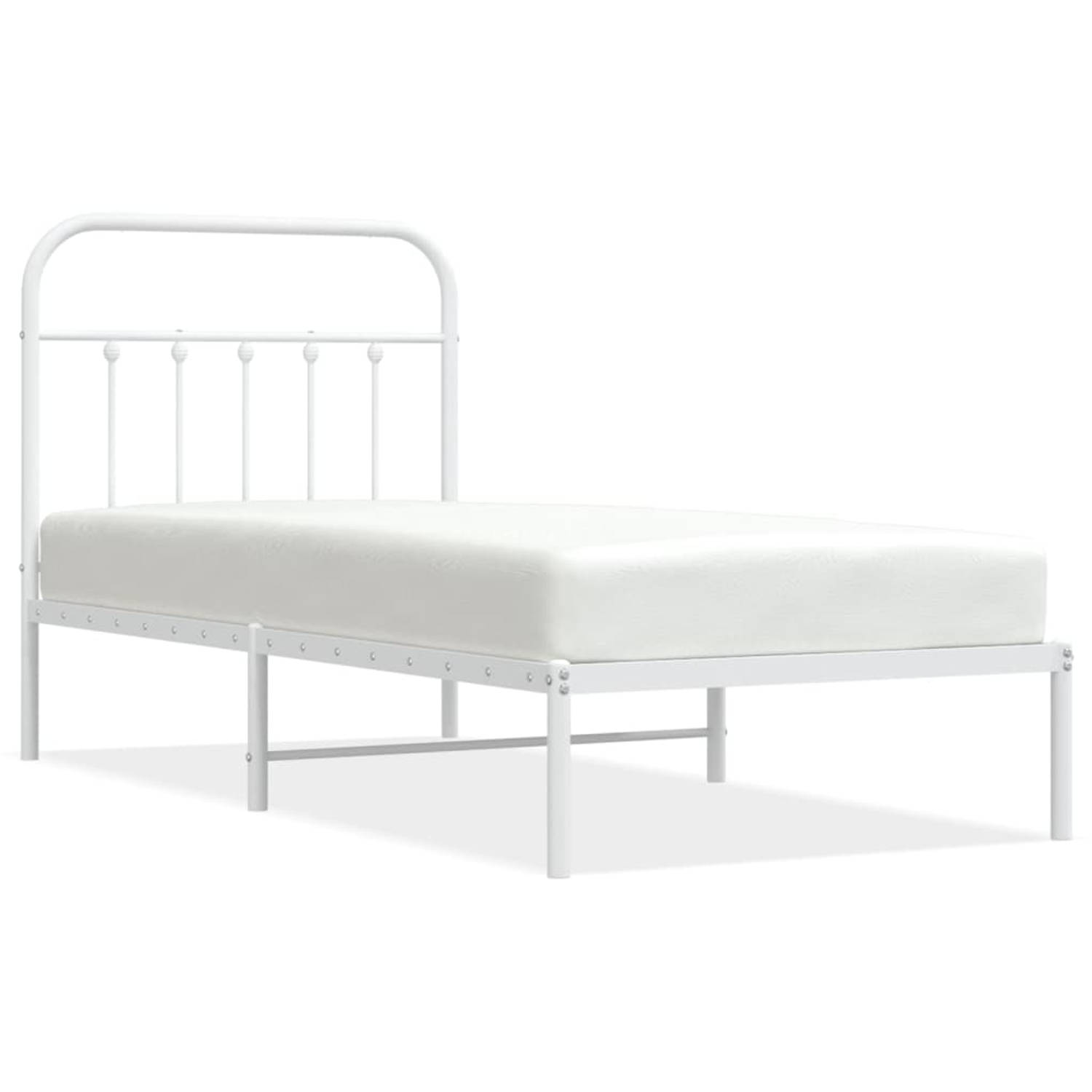 The Living Store Bedframe met hoofdbord metaal wit 90x200 cm - Bed