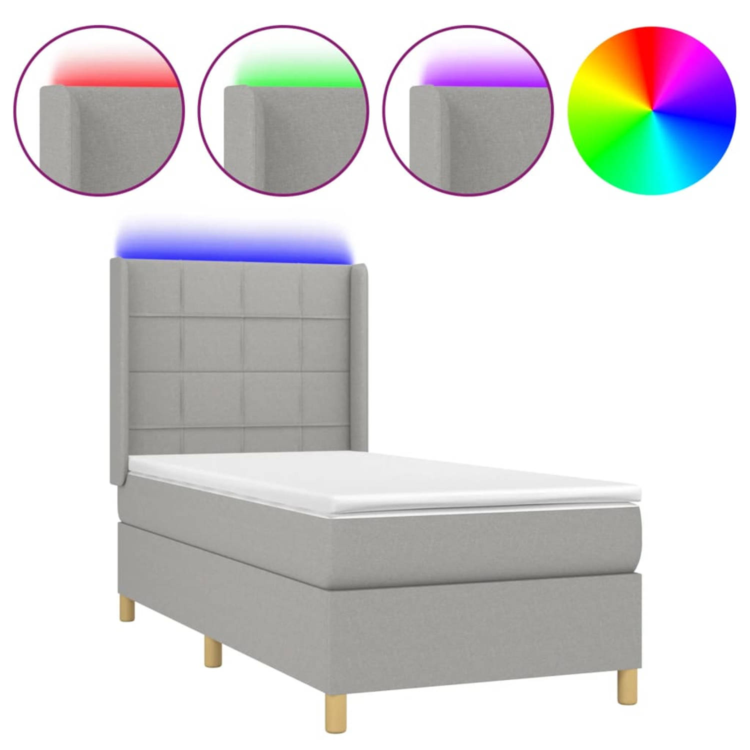 The Living Store Boxspring met matras en LED stof lichtgrijs 100x200 cm - Bed