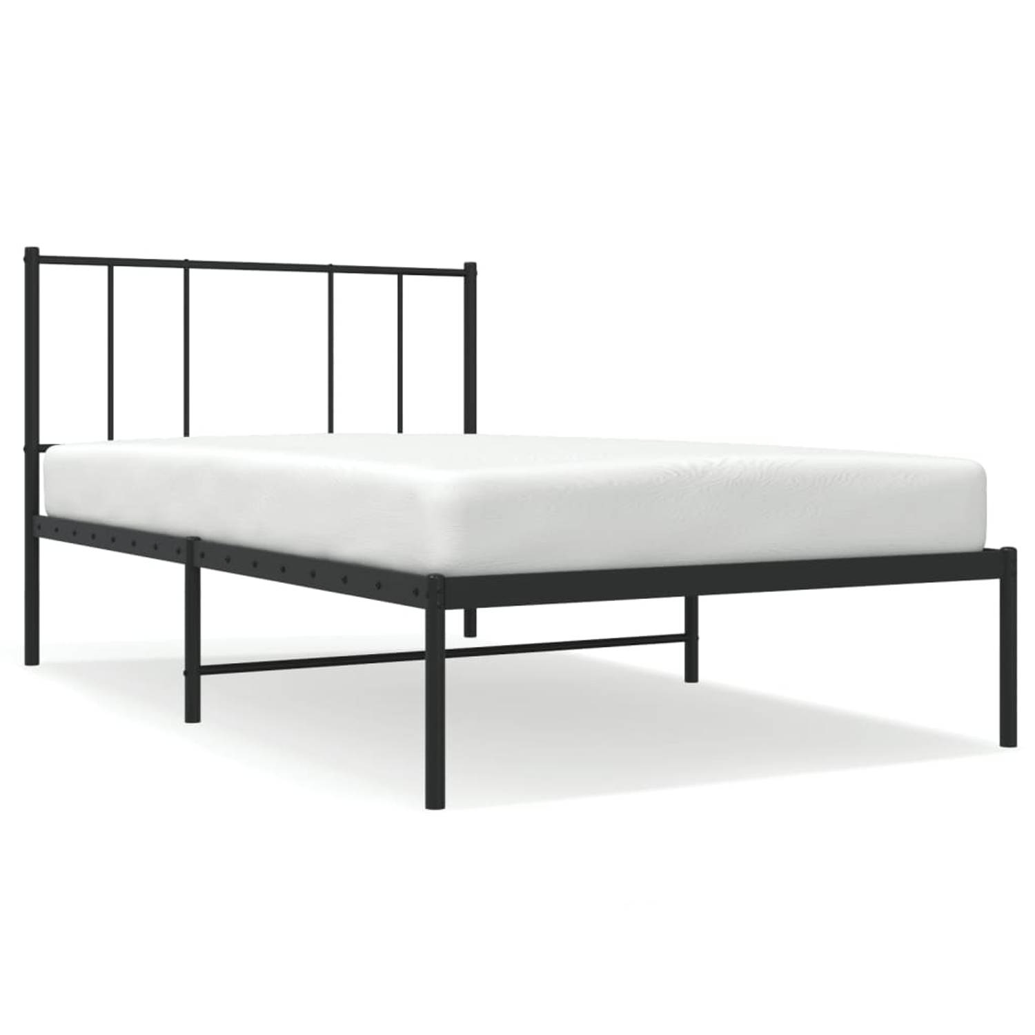 The Living Store Bedframe met hoofdbord metaal zwart 75x190 cm - Bed