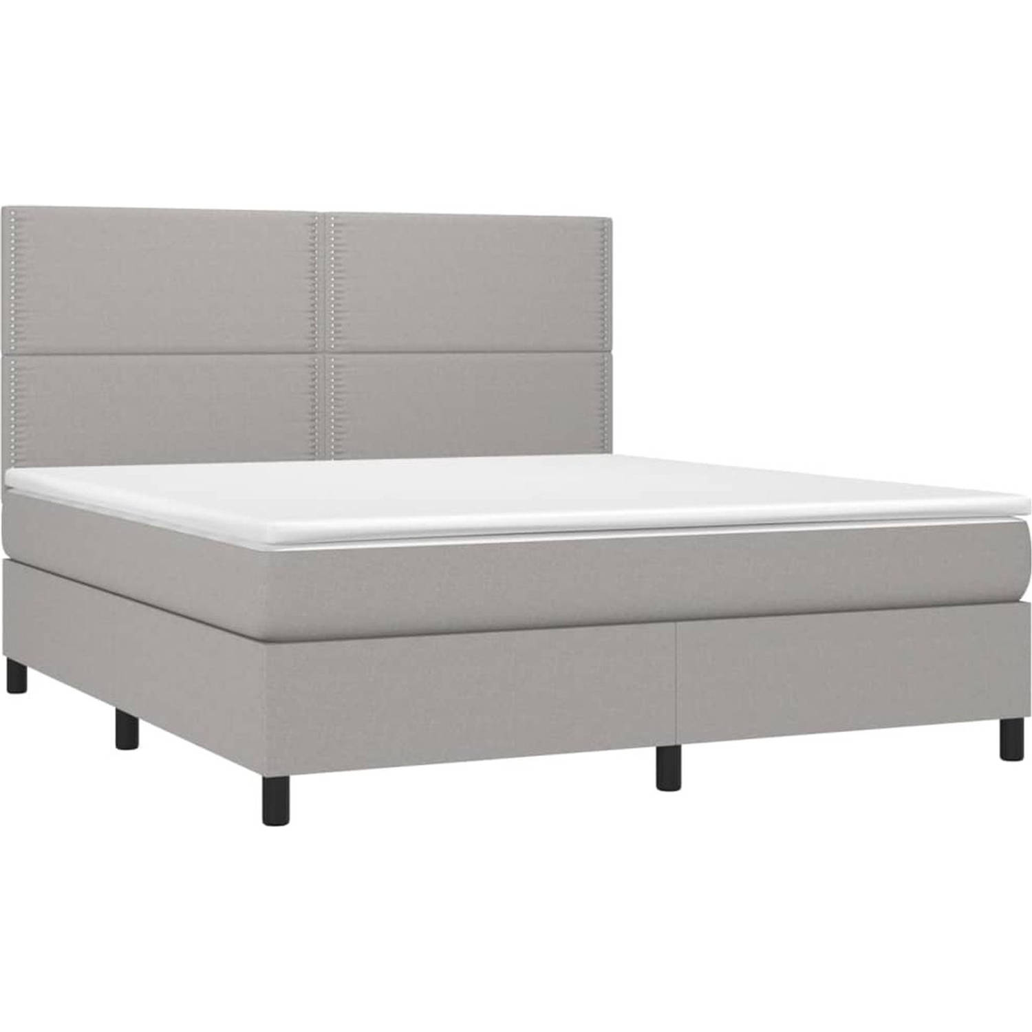 The Living Store Bed - Boxspring LED - 203 x 180 x 118/128 cm - Lichtgrijs