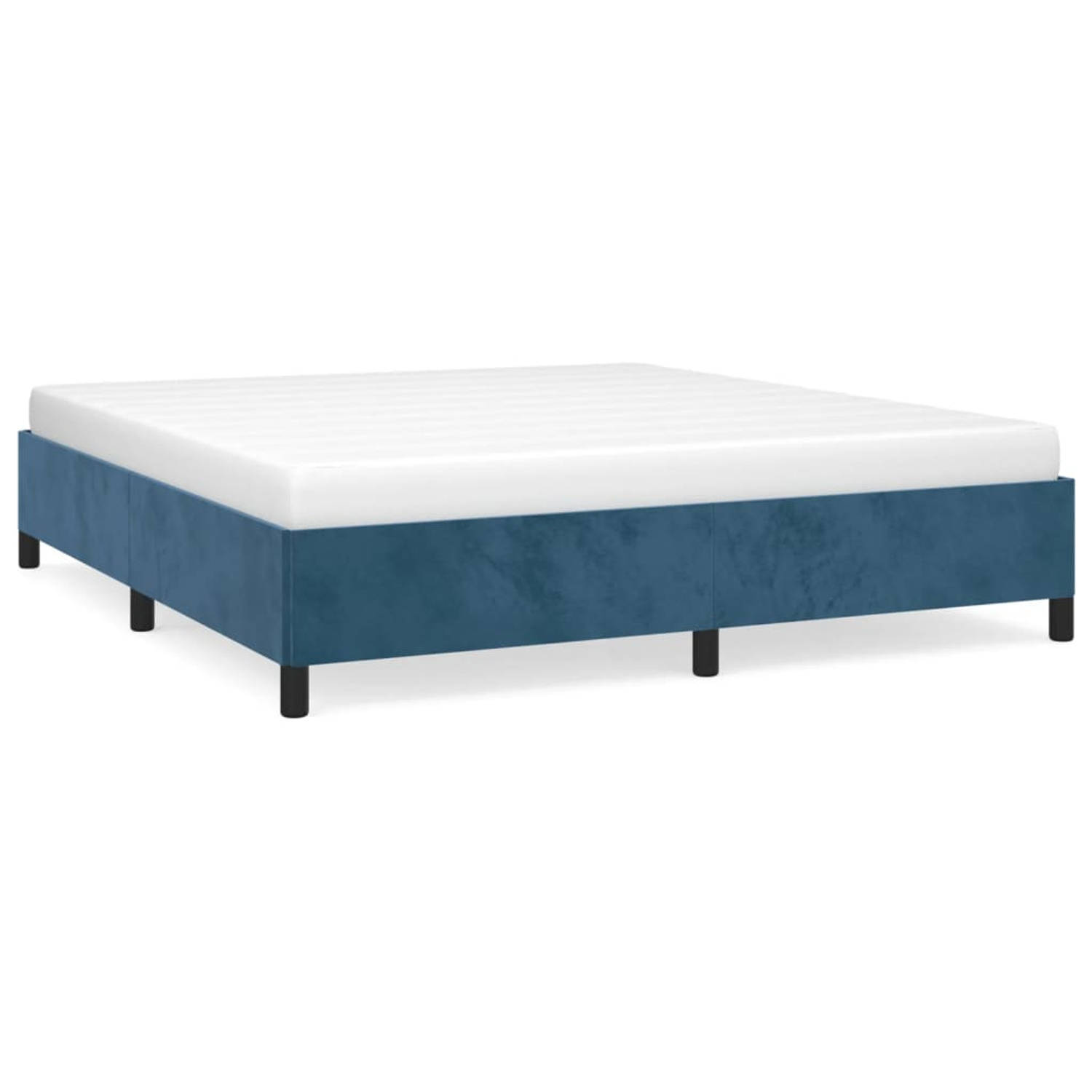 The Living Store Bedframe fluweel donkerblauw 180x200 cm - Bed