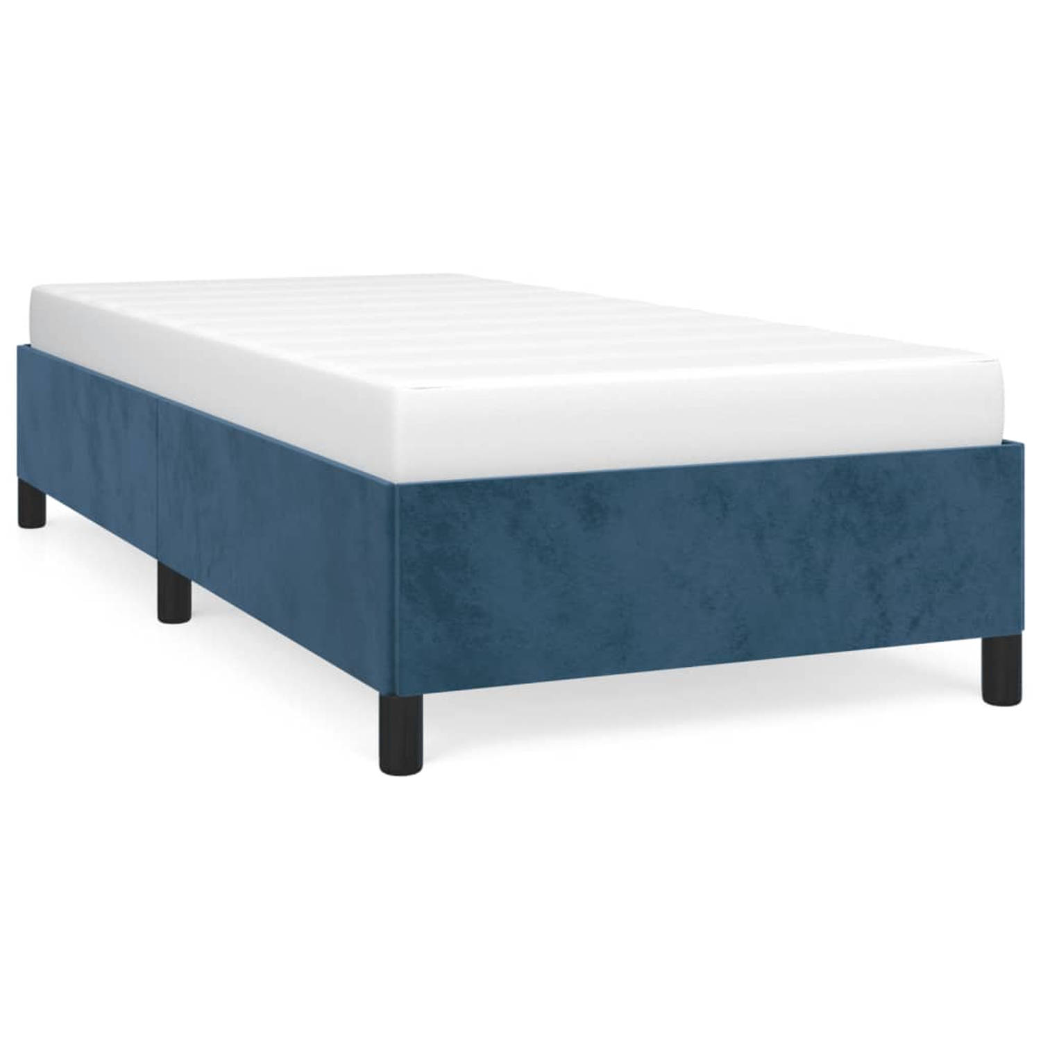 The Living Store Bedframe - Fluweel Donkerblauw - 193 x 93 x 35 cm - Ondersteunende poten - Multiplex lattenbodem