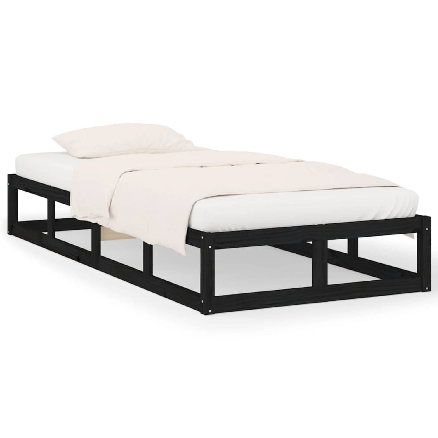 The Living Store Bedframe massief hout zwart 75x190 cm 2FT6 Small Single - Bedframe - Bedframes - Bed - Bedbodem - Ledikant - Bed Frame - Massief Houten Bedframe - Slaapmeubel - Ee