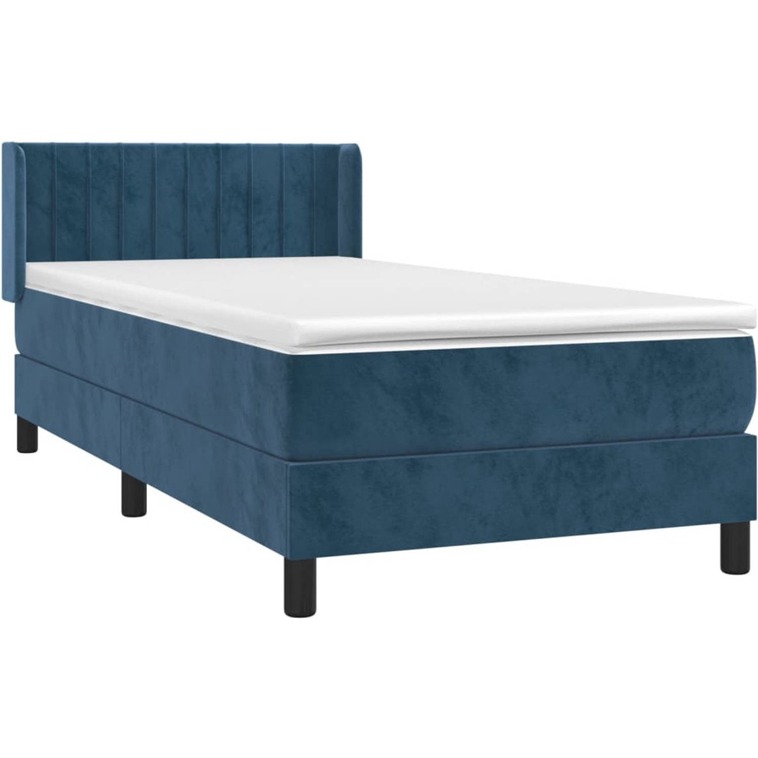 The Living Store Boxspring Bed - donkerblauw fluweel - 193 x 93 x 78/88 cm - verstelbaar hoofdbord - pocketvering matras - middelharde ondersteuning - huidvriendelijke topmatras