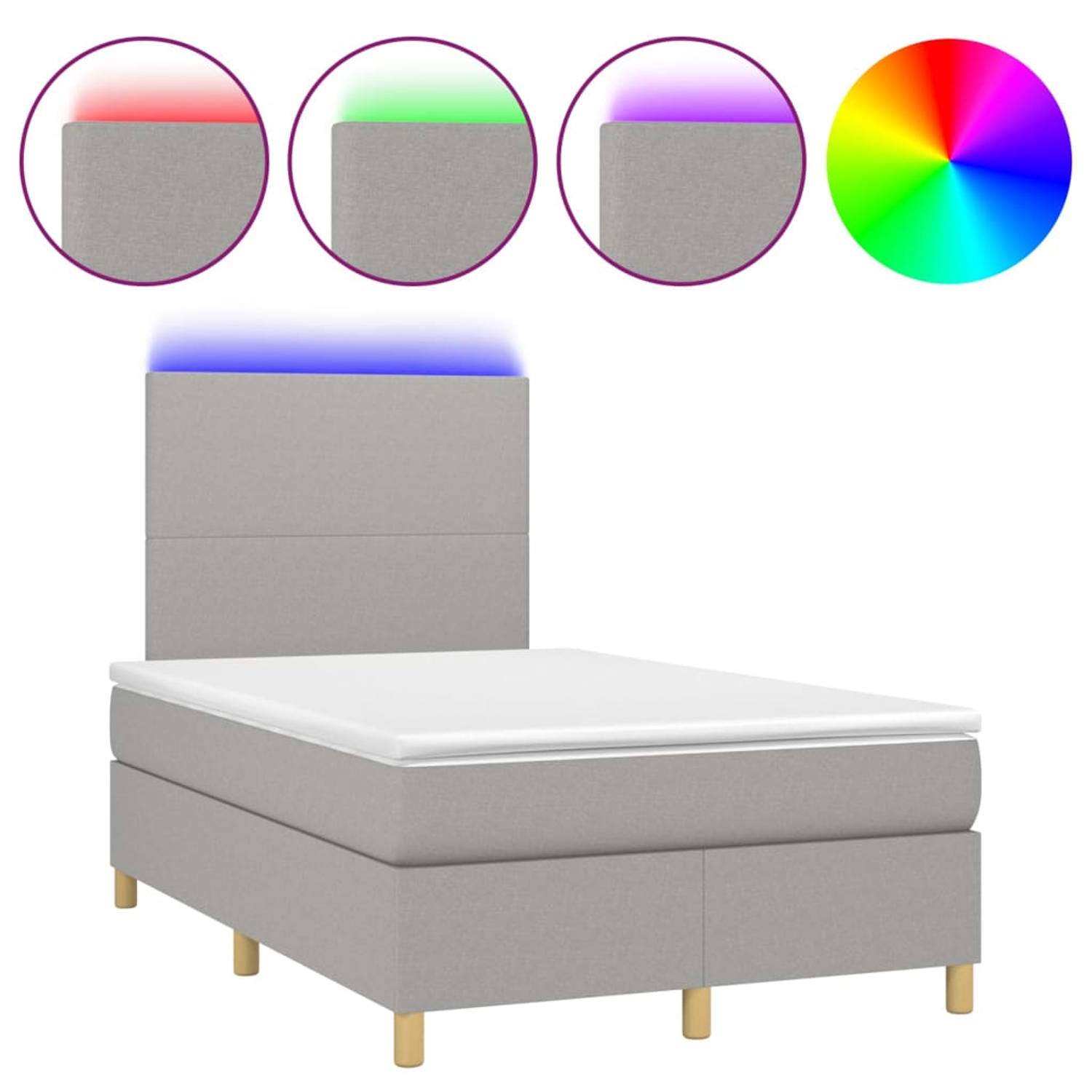 The Living Store Boxspring met matras en LED stof lichtgrijs 120x200 cm - Boxspring - Boxsprings - Bed - Slaapmeubel - Boxspringbed - Boxspring Bed - Tweepersoonsbed - Bed Met Matr