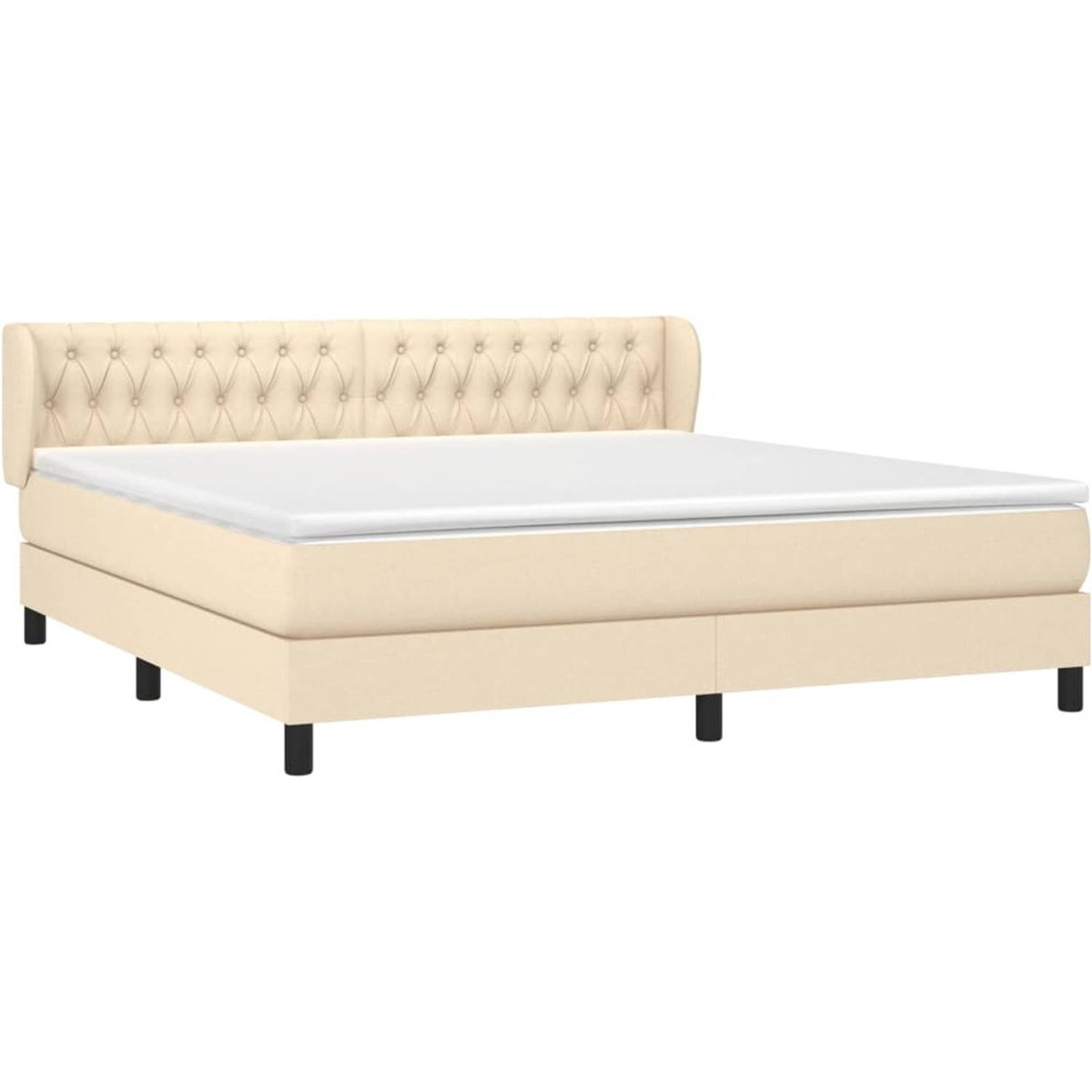 The Living Store Boxspringbed - Pocketvering - Middelharde ondersteuning - 180x200 cm - Crème