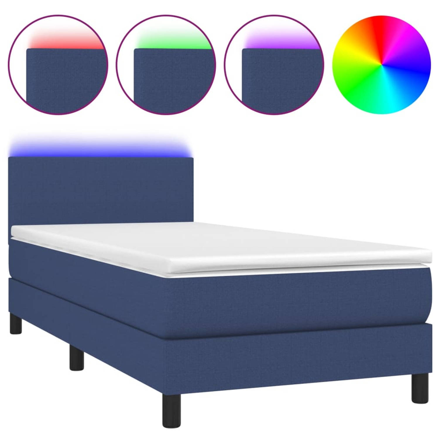 The Living Store Boxspring met matras en LED stof blauw 100x200 cm - Boxspring - Boxsprings - Bed - Slaapmeubel - Boxspringbed - Boxspring Bed - Tweepersoonsbed - Bed Met Matras -