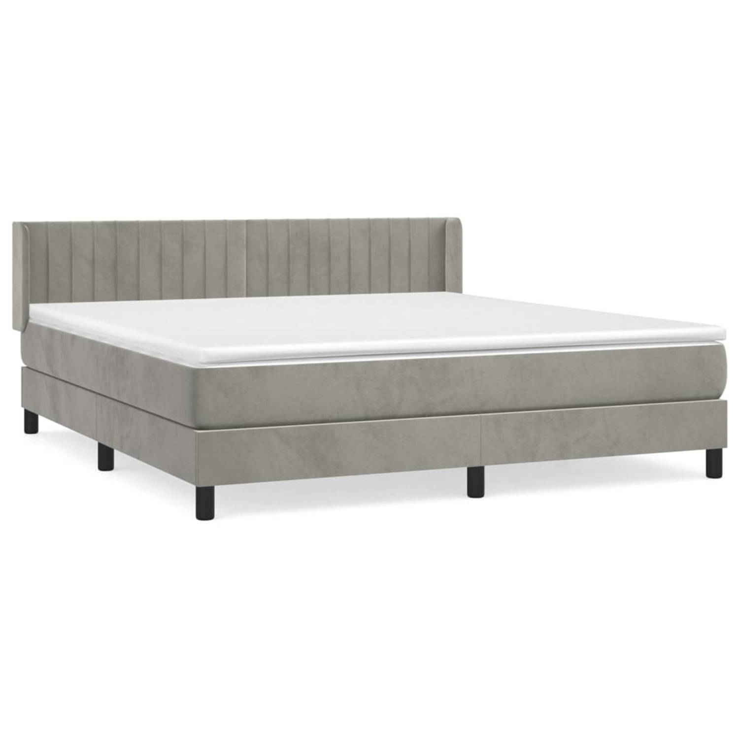 The Living Store Boxspring met matras fluweel lichtgrijs 180x200 cm - Bed